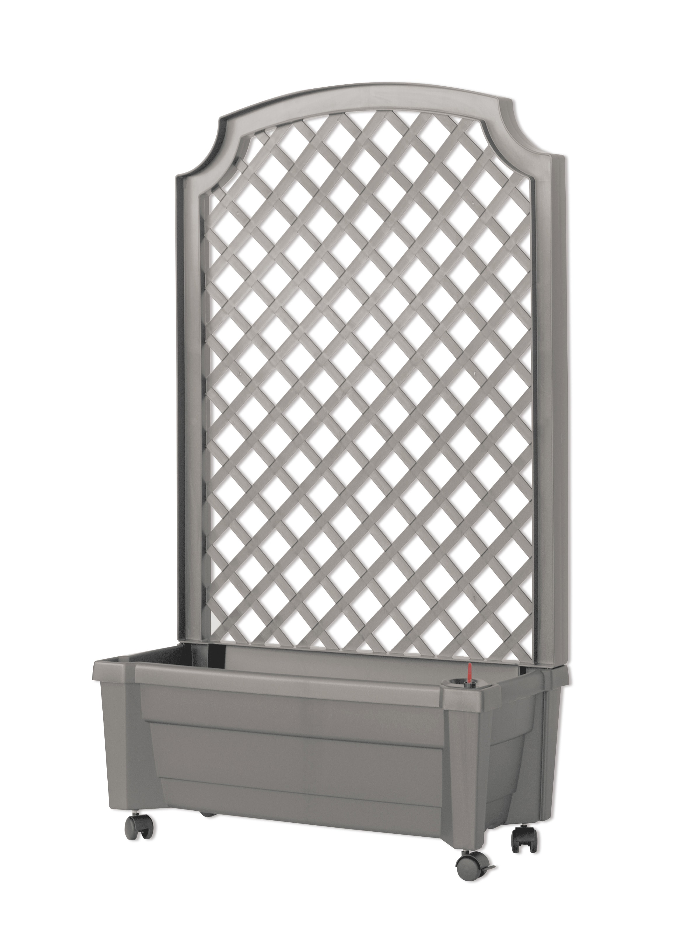 Calypso Pflanzkasten mit Bew&auml;sserungssystem, Spalier und Rollen, grau 