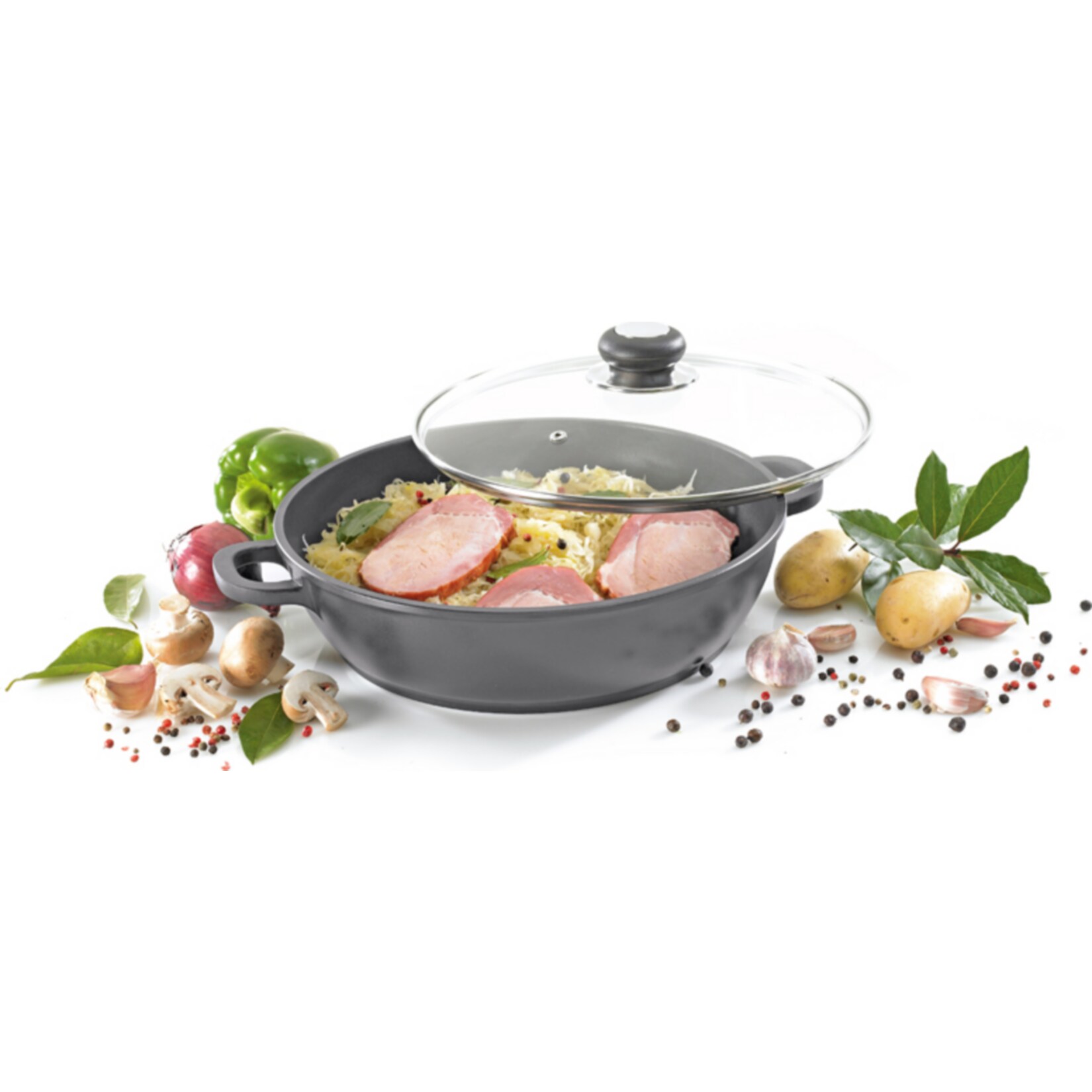 Servierpfanne rd mit Glasdeckel 28 cm Delta 