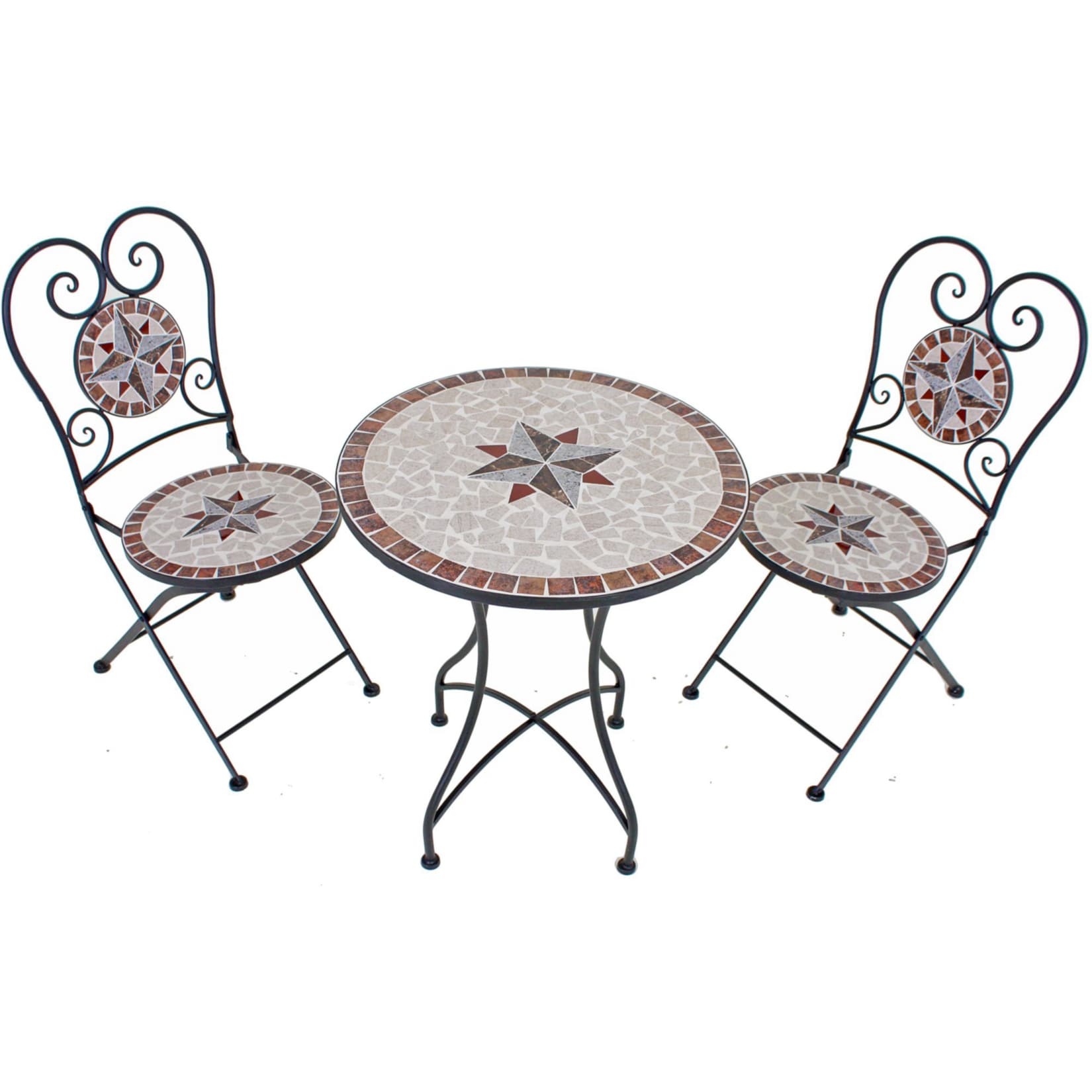 Balkonset 3tlg. Mosaik AMARILLO braun,steinrot,beige 