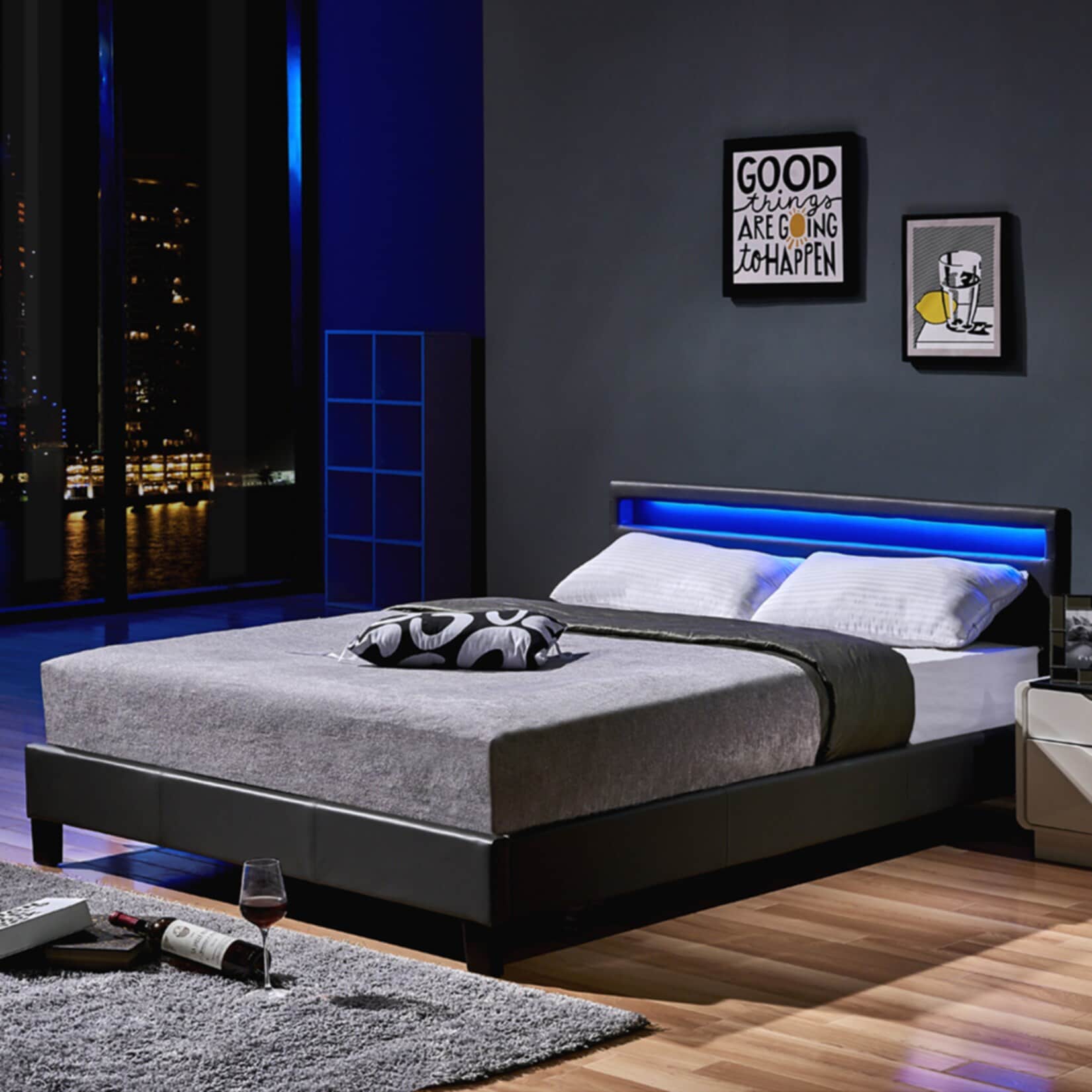 HOME DELUXE LED Bett Astro 140x200, dunkelgrau 