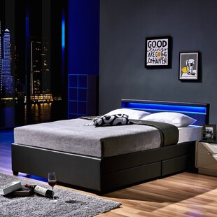 HOME DELUXE LED Bett Nube mit Schubladen 140x200 - versch. Farben - Dunkelgrau 