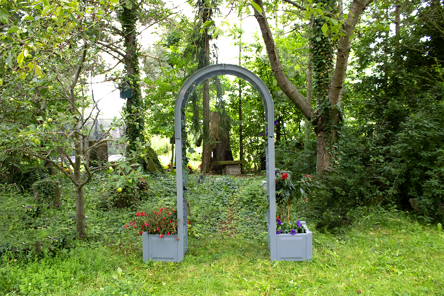 KHW Rosenbogen mit Pflanzkasten, grau