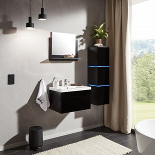 HOME DELUXE Wangerooge Badmöbel-Set schwarz, ca. 91 cm breit mit Seitenschrank und Spiegel (Gr. L) 
