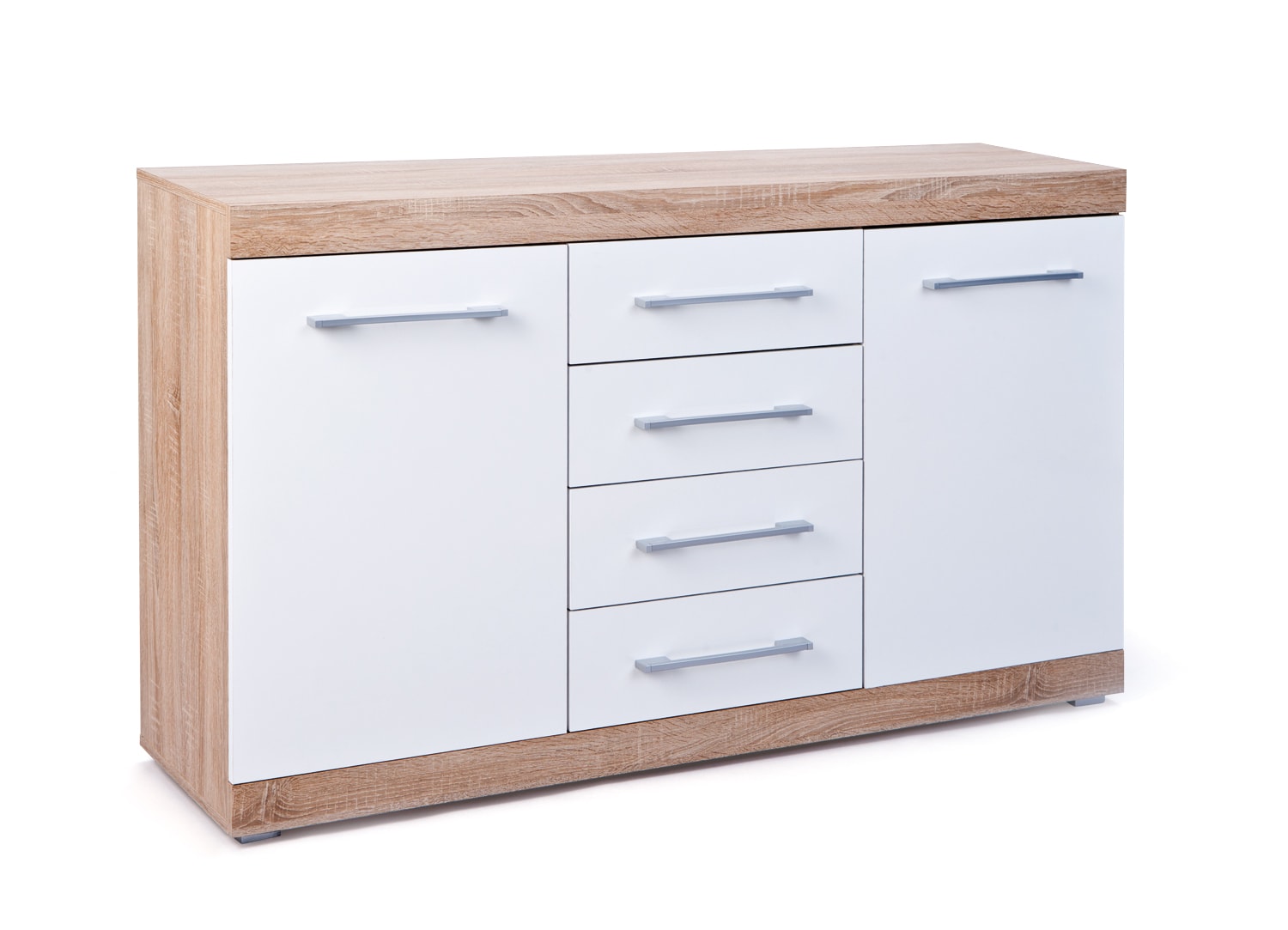 Inter Link Sideboard Lublin 2 T&uuml;ren 4 Schubladen in Sonoma-Eiche Nachbildung und weiss Hochglanz 