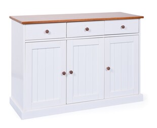 Inter Link FSC Sideboard Westerland 3 Türen und Schubladen Kiefer Massivholz weiss und sepia, braun lackiert 