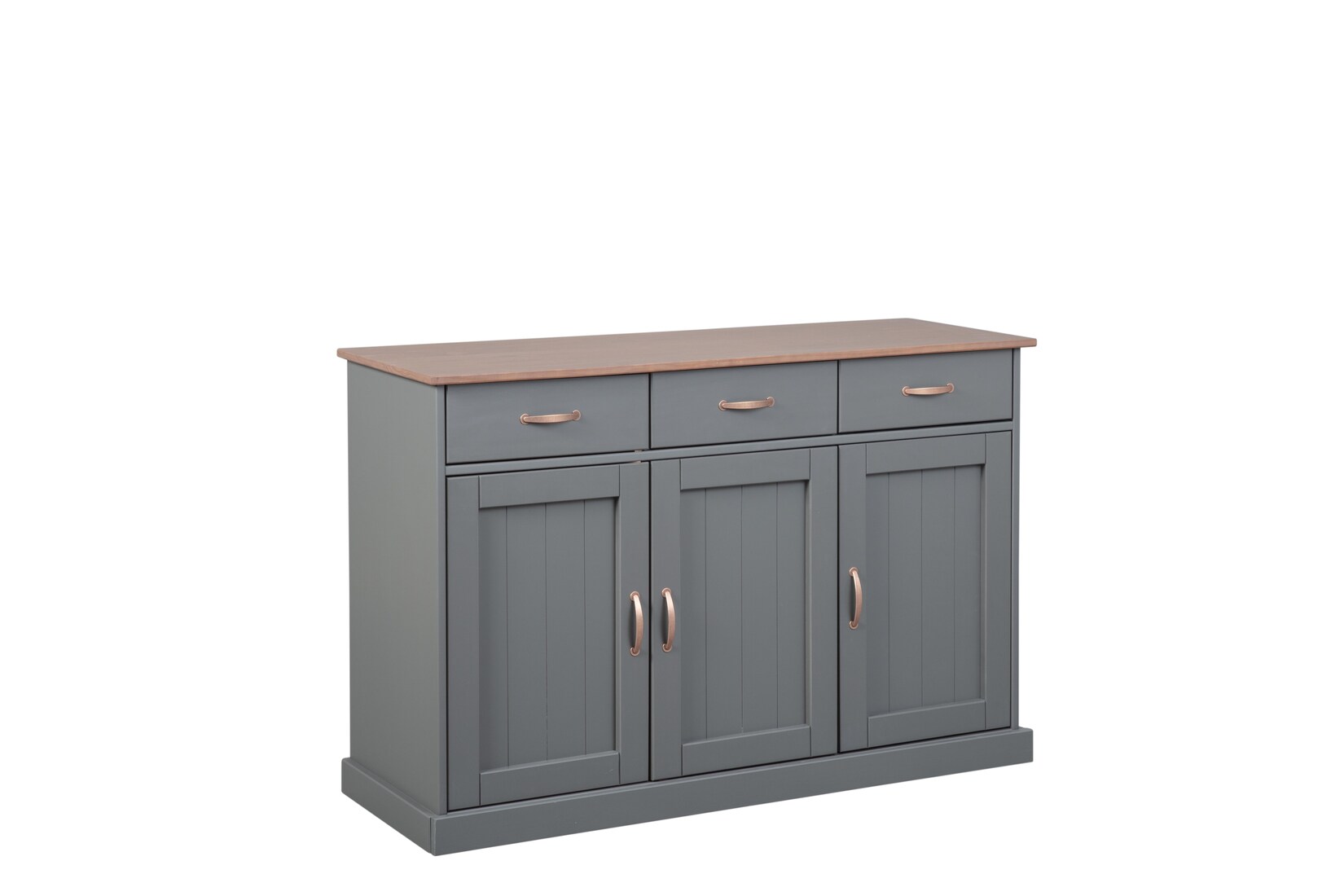 Inter Link FSC Sideboard Westerland 3 Türen und Schubladen Kiefer Massivholz grau und sepia, braun lackiert