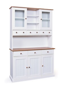 Inter Link FSC Buffet Bufferschrank Westerland - Kiefer Massivholz - 5 Türen, 6 Schubladen - Weiss, Sepia lackiert 