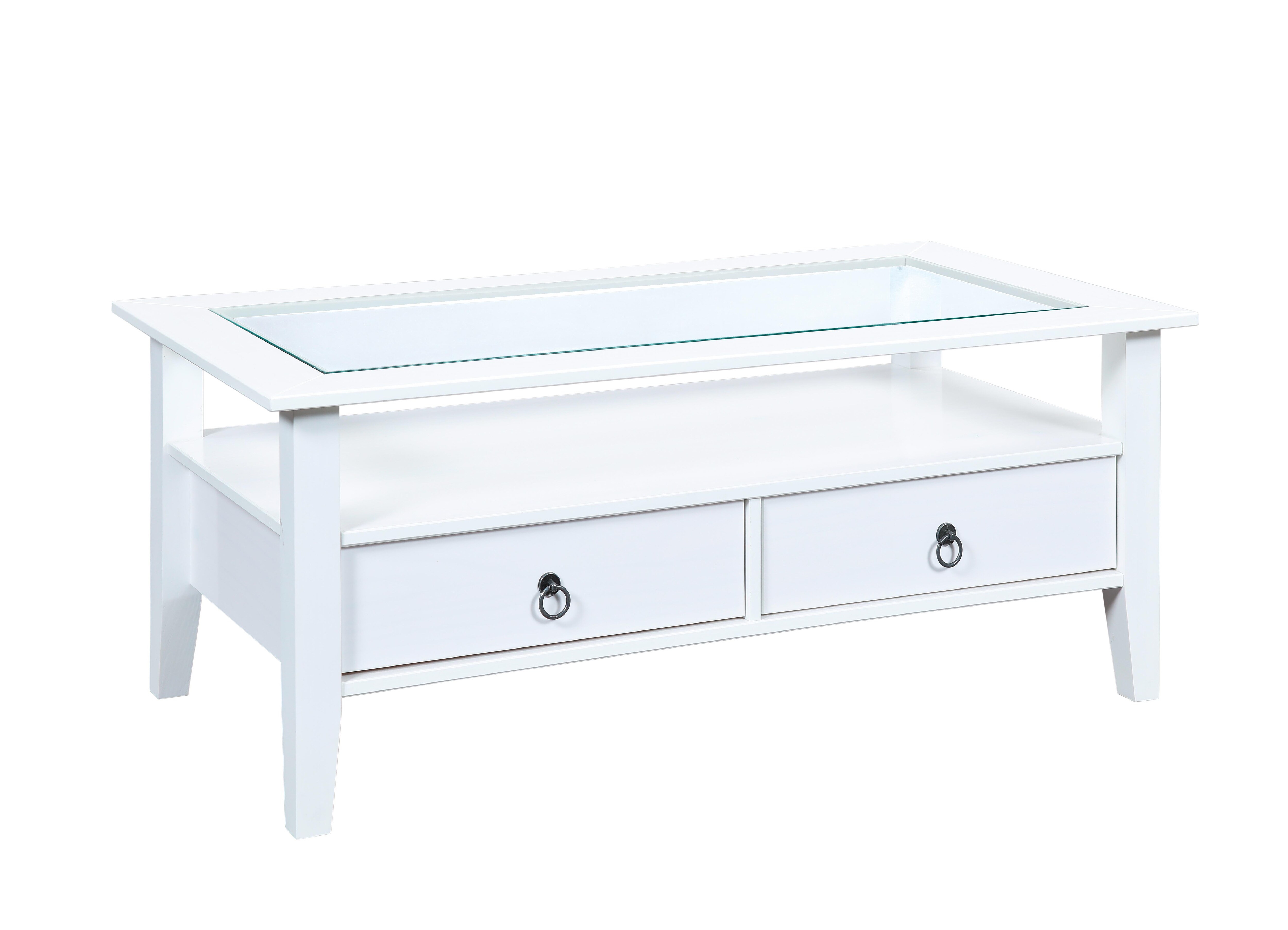 Inter Link Couchtisch Provence mit 2 Schubladen aus Kiefer Massivholz - Weiss 