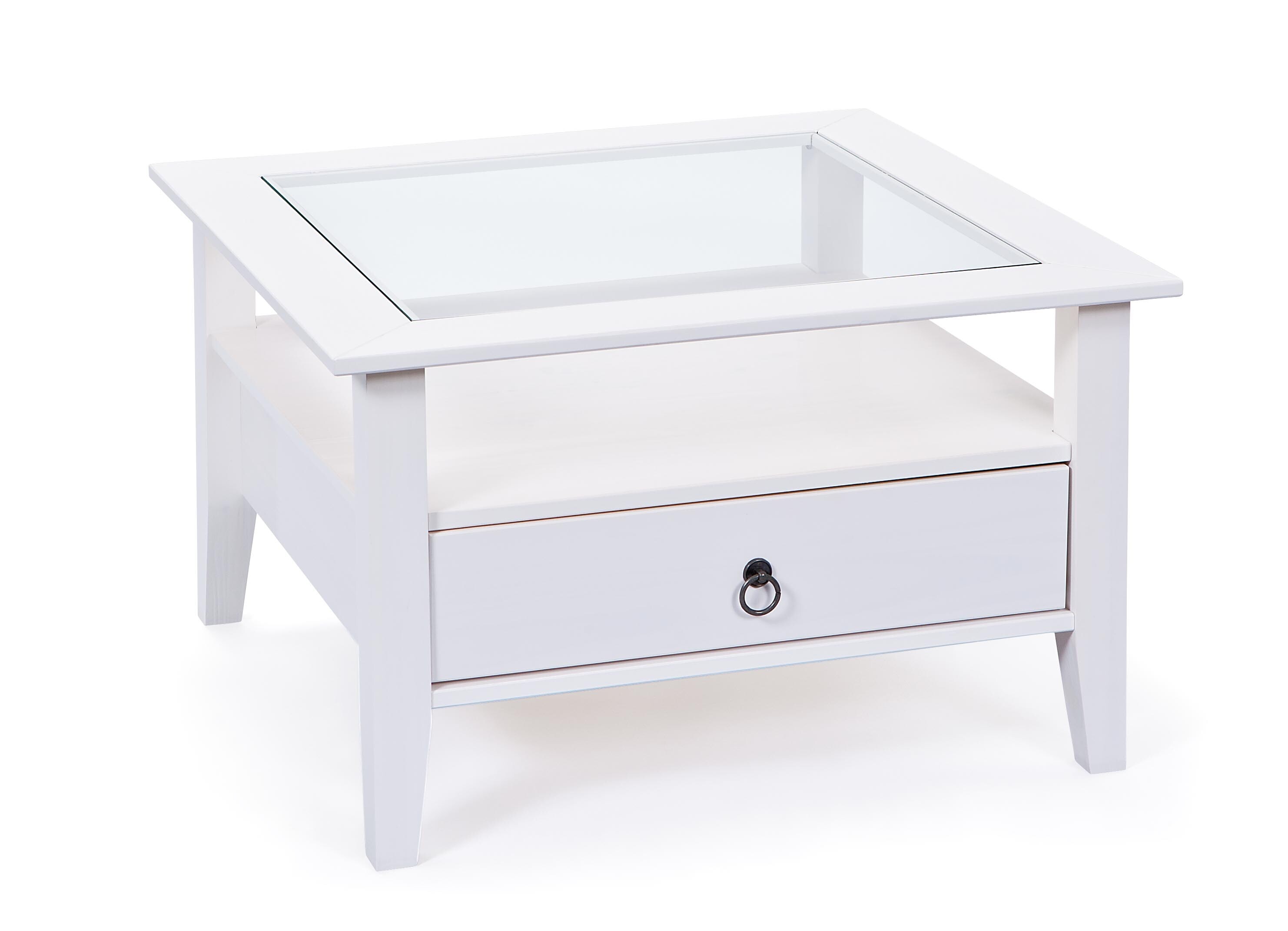 Inter Link Couchtisch Provence mit 1 Schublade aus Kiefer Massivholz - Weiss 