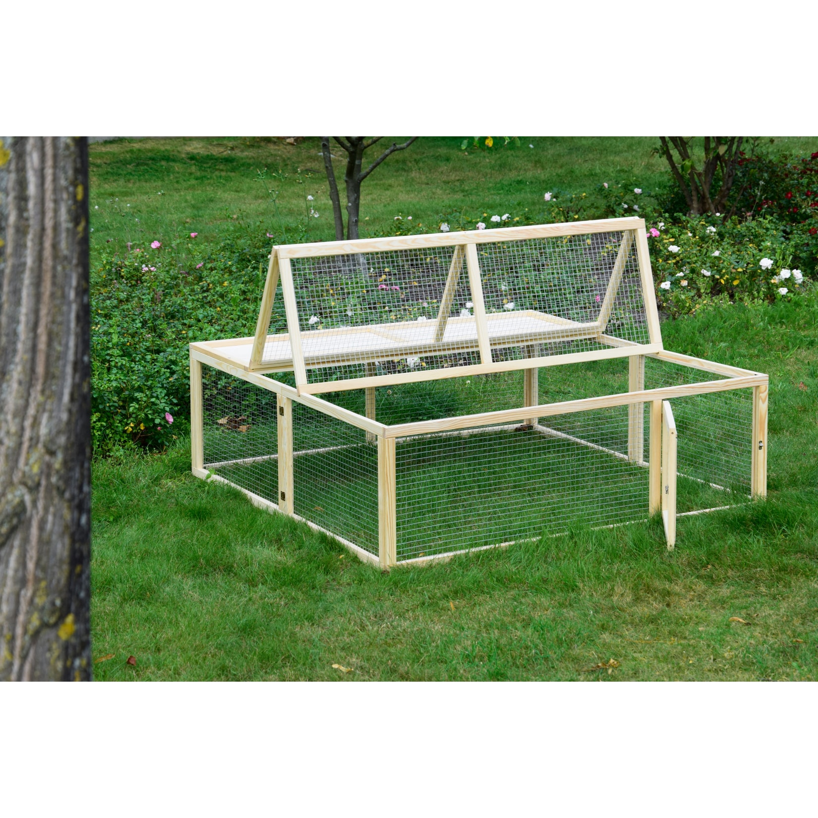 Dobar Freilaufgehege aus Holz, Aufklappbares Kaninchengehege mit T&uuml;r 