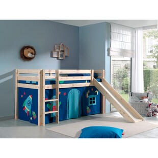 Vipack Spielbett Pino inkl. Rutsche, Kiefer massiv natur mit Vorhang - Dessin Astro 