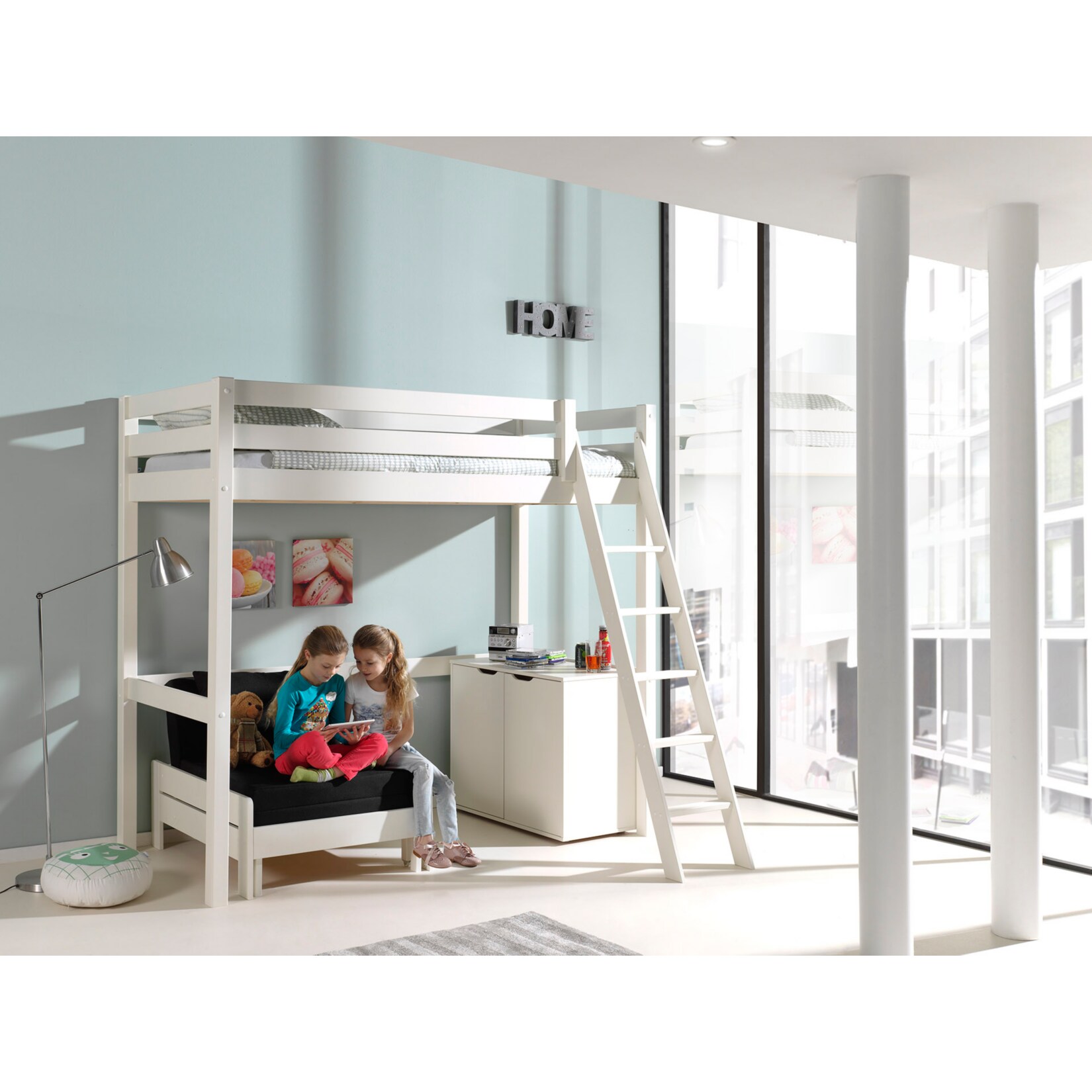 Vipack Hochbett inkl. Kommode und Sessel Kiefer massiv 90 x 200 cm, wei&szlig; 