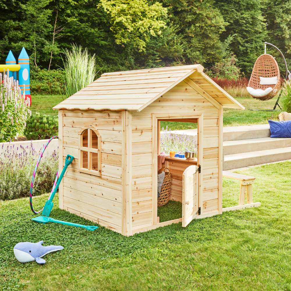 Vorbestellung: Home Deluxe Spielhaus "Der gro&szlig;e Palast" natur, mit Bank Lieferbar ab 12.08.2024 