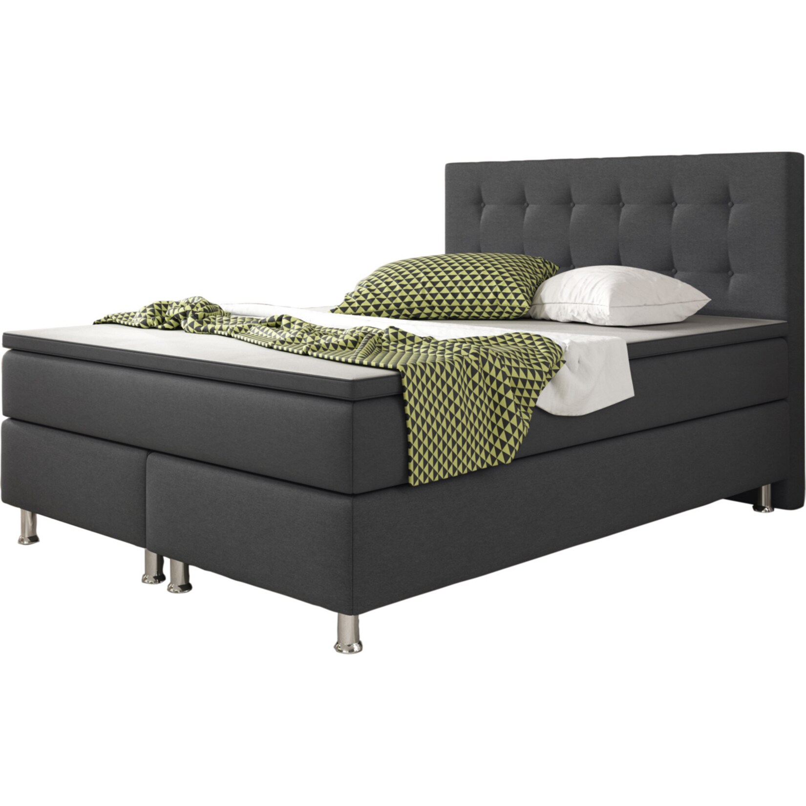 Inter Trading Boxspringbett K&ouml;ln 140 x 200 cm, anthrazit 