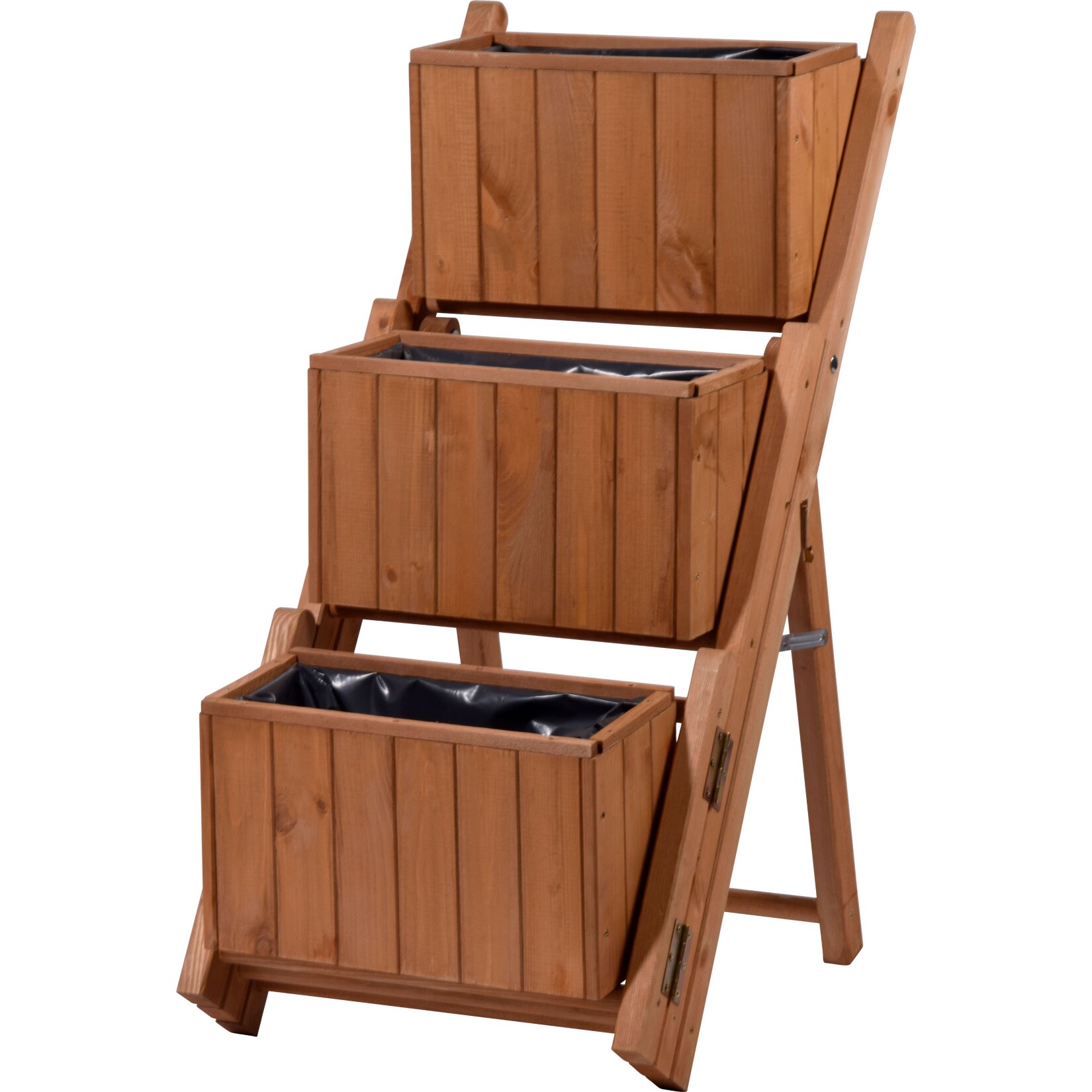 Dobar 29251e Ausklappbare Pflanztreppe mit 3 Pflanzk&auml;sten, braun, Kiefer 