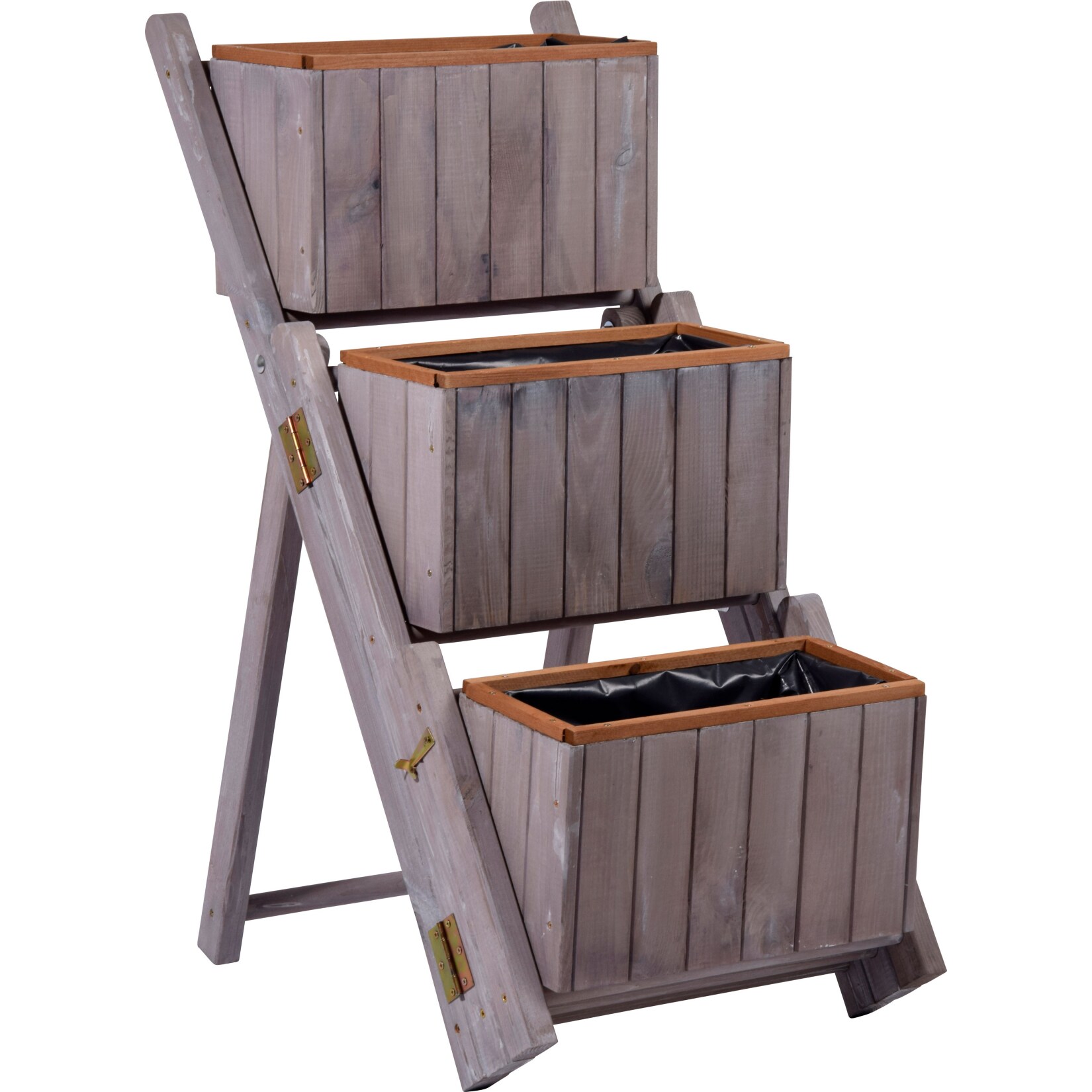 Dobar 29252e Ausklappbare Pflanztreppe mit 3 Pflanzk&auml;sten, grau, Kiefer 