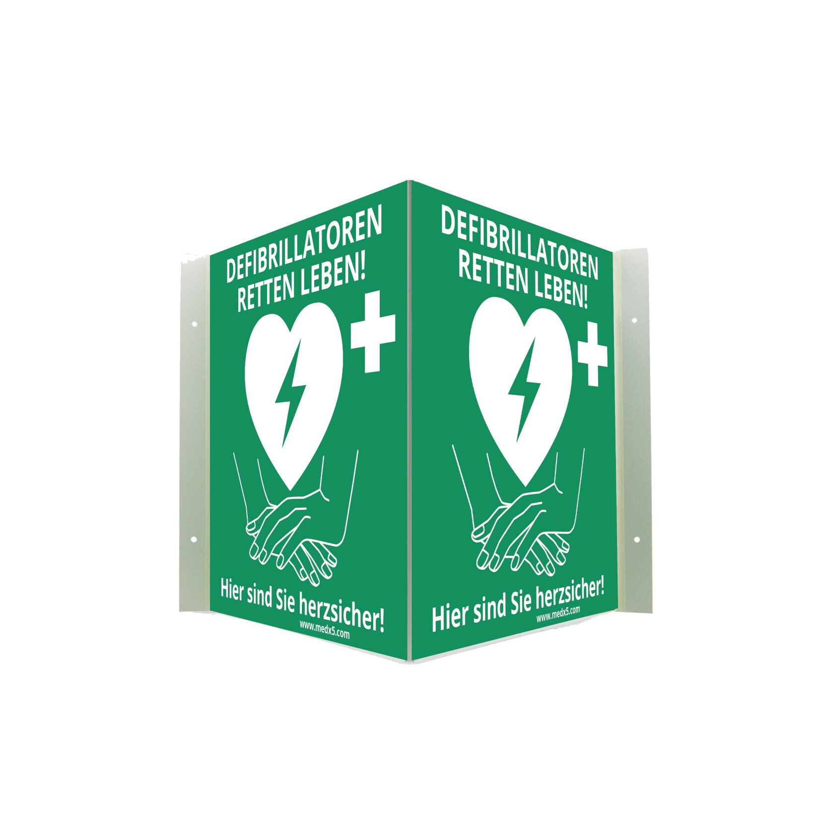 Defibrillator AED-Standort-Winkelschild, nachleuchtend, 20 cm x 20 cm