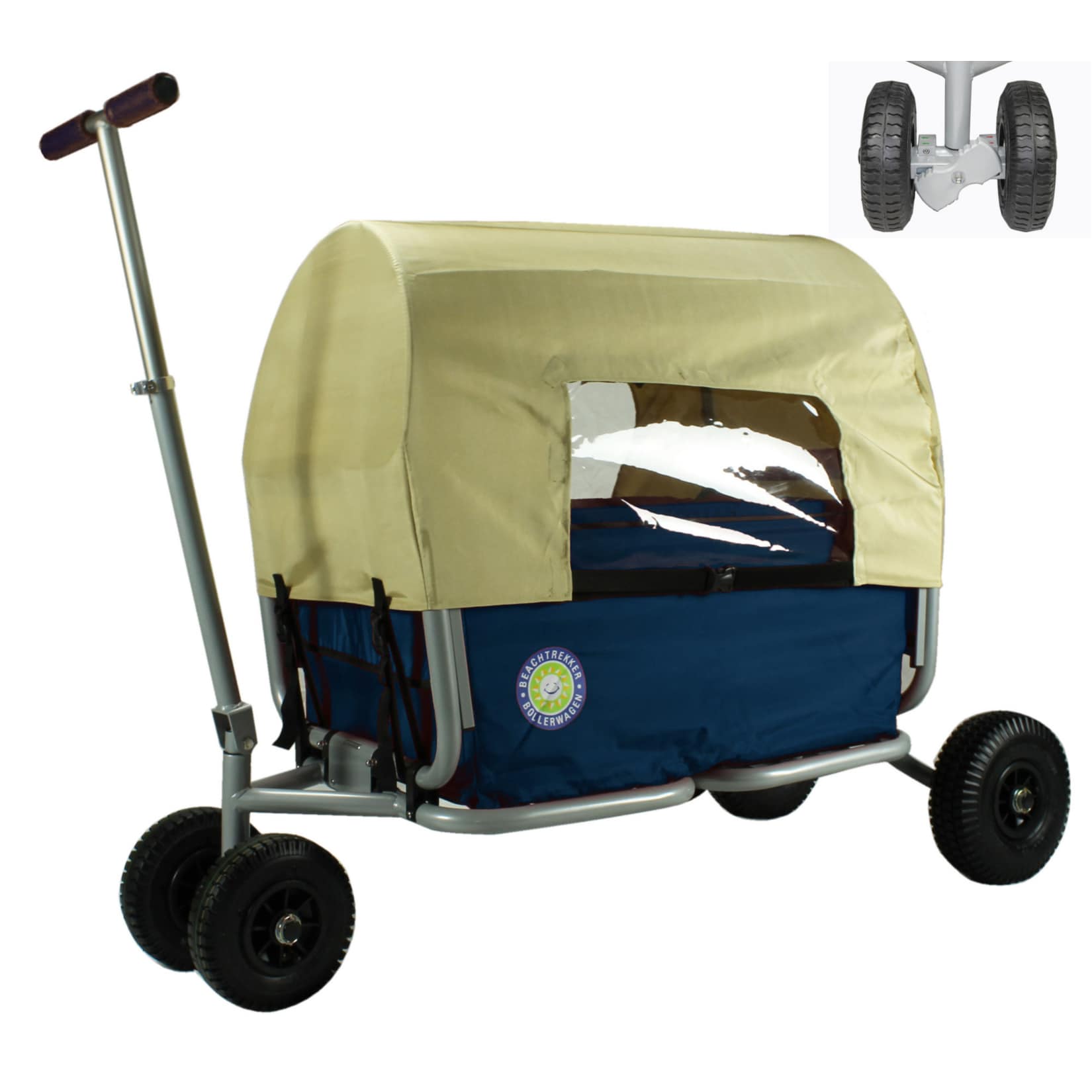Beachtrekker Faltbarer Bollerwagen "LiFe" + Feststellbremse + Verdeck, Blau 