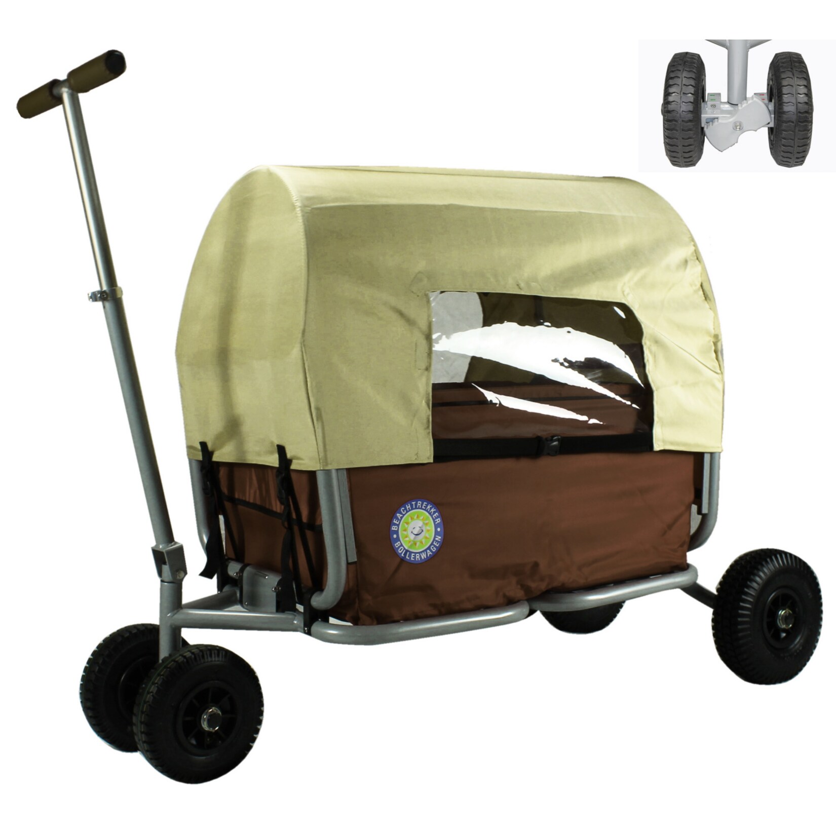 Faltbarer Bollerwagen "LiFe" + Feststellbremse + Verdeck, Braun