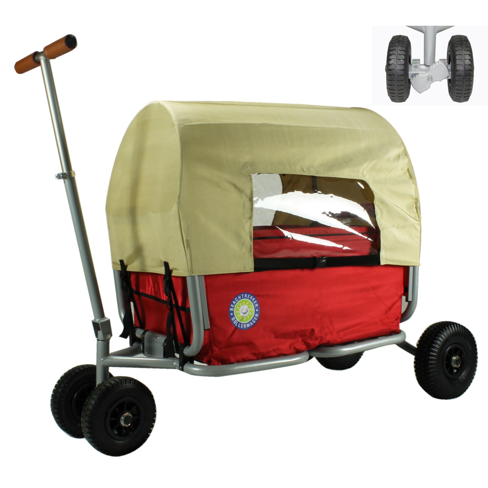 Faltbarer Bollerwagen "LiFe" + Feststellbremse + Verdeck, Rot