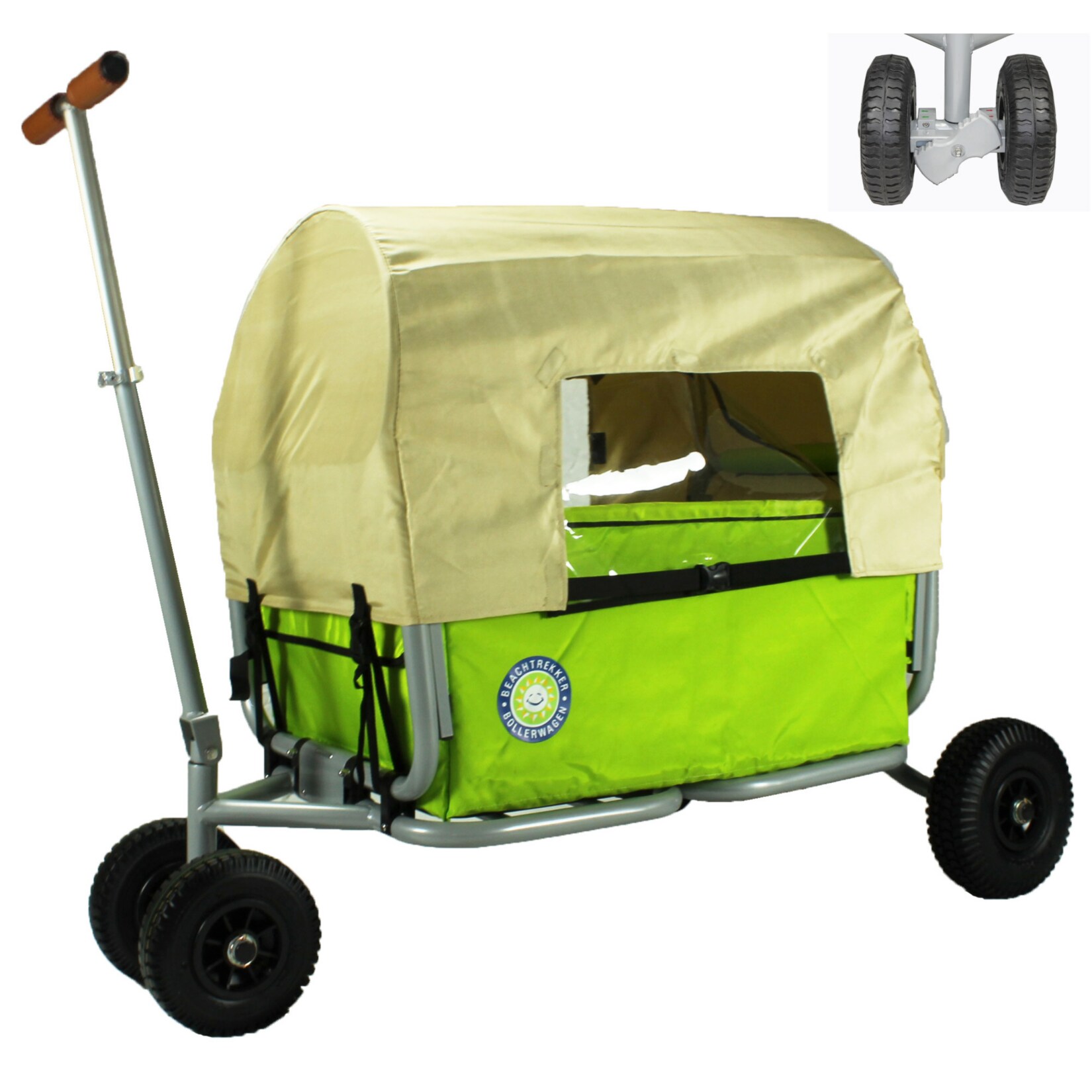 Faltbarer Bollerwagen "LiFe" + Feststellbremse + Verdeck, Grün
