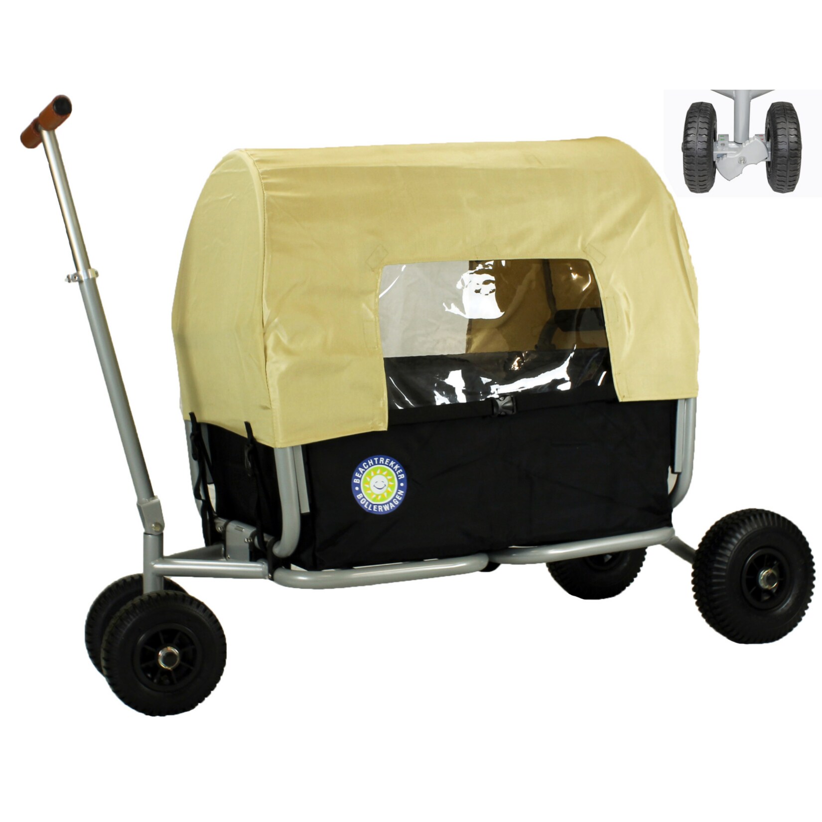 Faltbarer Bollerwagen "LiFe" + Feststellbremse + Verdeck, Schwarz