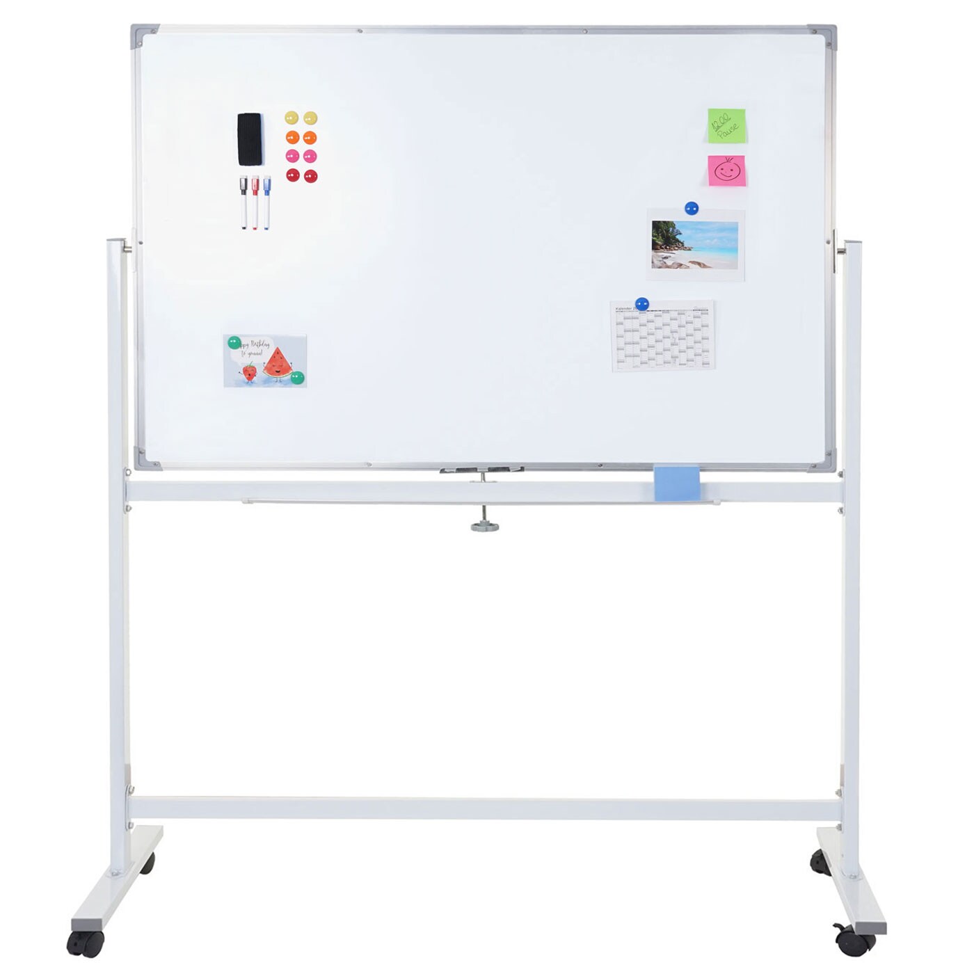 Whiteboard MCW-C85, Magnettafel Memoboard Pinnwand, mobil rollbar inkl. Zubeh&ouml;r ~ 150x100cm 