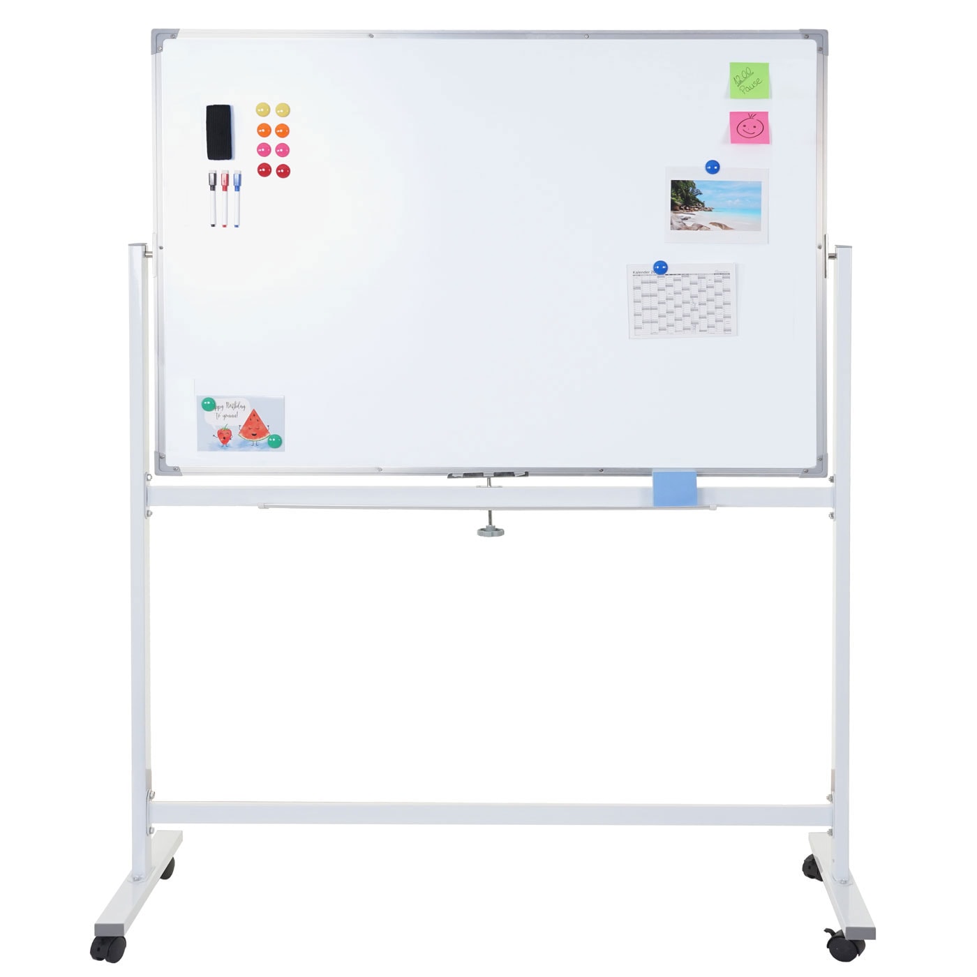 Whiteboard MCW-C85, Magnettafel Memoboard Pinnwand, mobil rollbar inkl. Zubeh&ouml;r ~ 120x90cm 