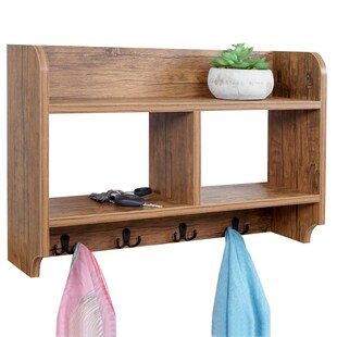 Wandgarderobe MCW-C68, Garderobe Regal, 4 Haken 2 Regalfächer, 41x60x19cm 3D-Struktur ~ Wildeiche-Optik 