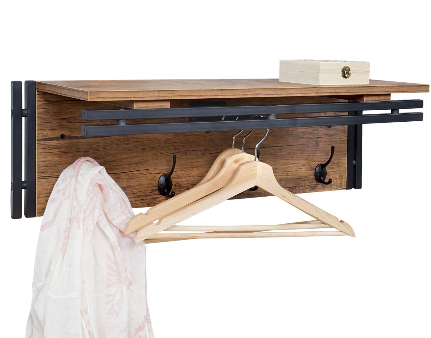 Wandgarderobe MCW-A27, Garderobe Regal, 4 Haken 24x75x24cm 3D-Struktur ~ Wildeiche-Optik