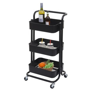 Servierwagen MCW-C64, Küchenwagen Barwagen Teewagen Transportwagen Rollwagen ~ schwarz mit Griff 