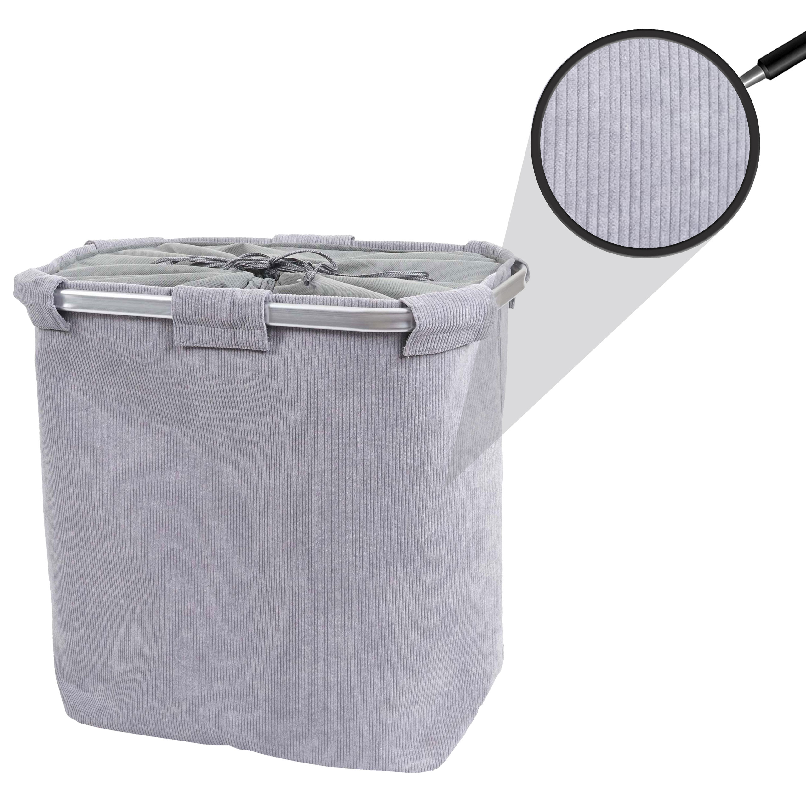 W&auml;schesammler MCW-C34, Laundry W&auml;schebox W&auml;schekorb W&auml;schebeh&auml;lter mit Netz, 2 F&auml;cher 56x49x30cm 82l ~ cord grau 