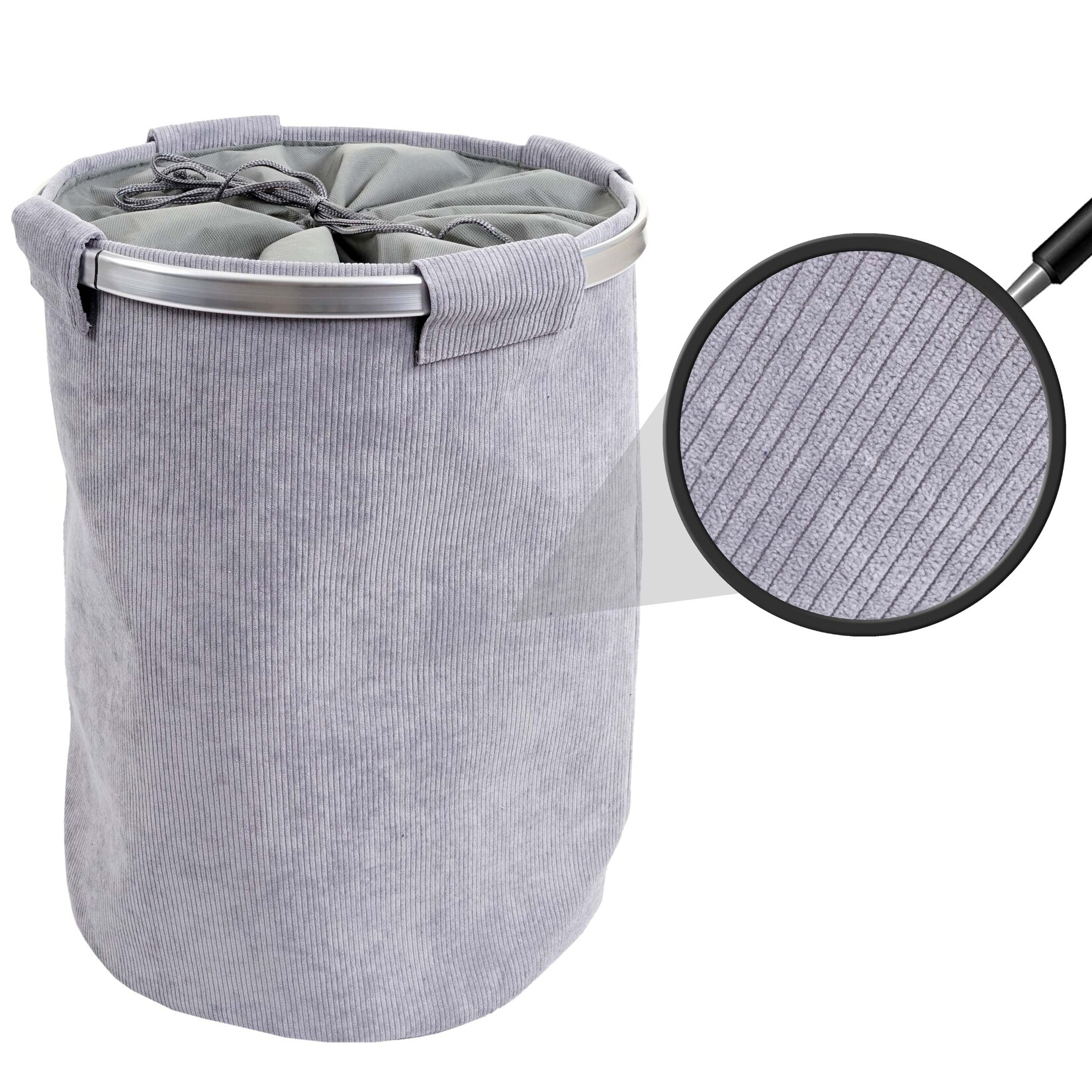 Wäschesammler MCW-C34, Laundry Wäschekorb Wäschebox Wäschesack Wäschebehälter mit Netz, 55x39cm 65l ~ cord grau