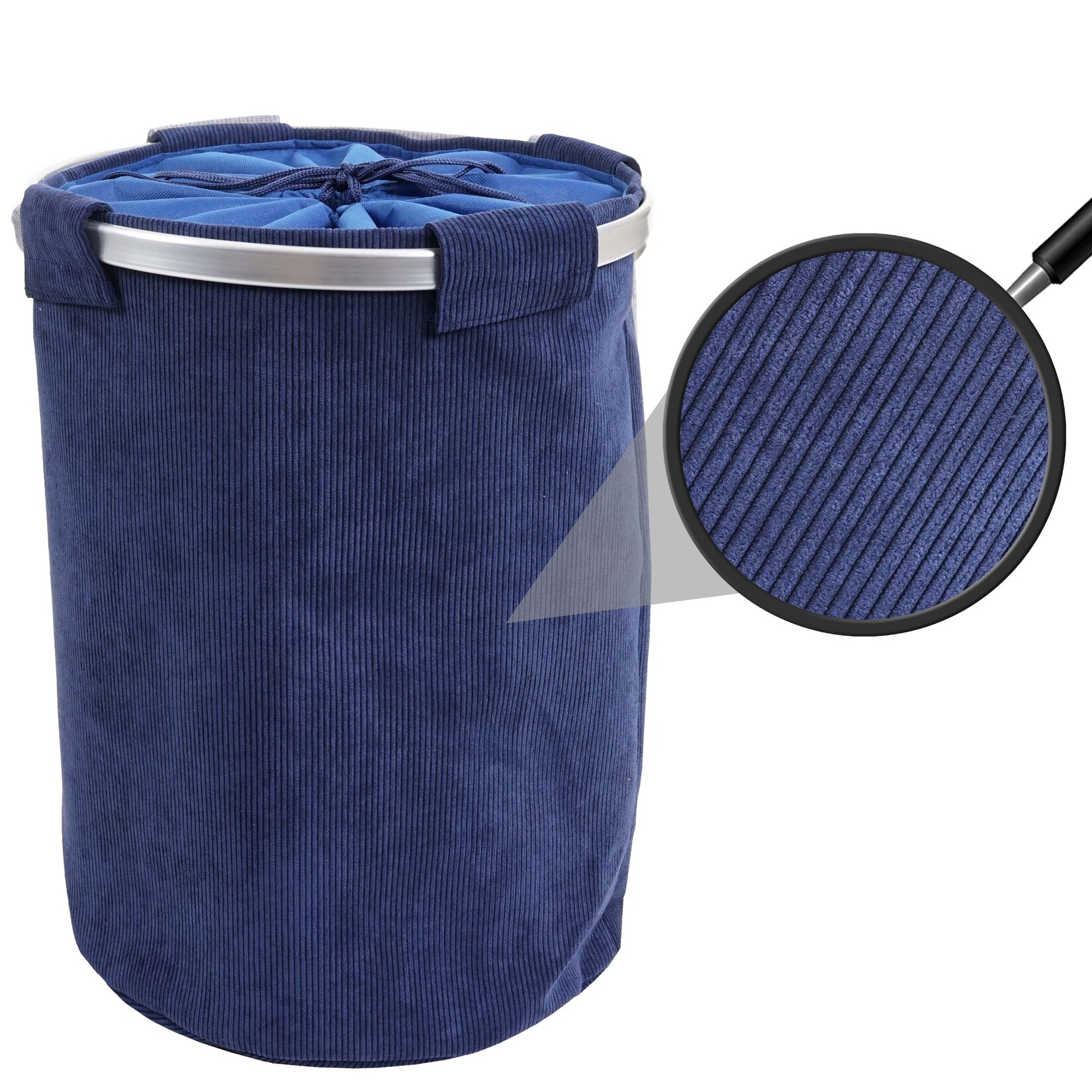Wäschesammler MCW-C34, Laundry Wäschekorb Wäschebox Wäschesack Wäschebehälter mit Netz, 55x39cm 65l ~ cord blau