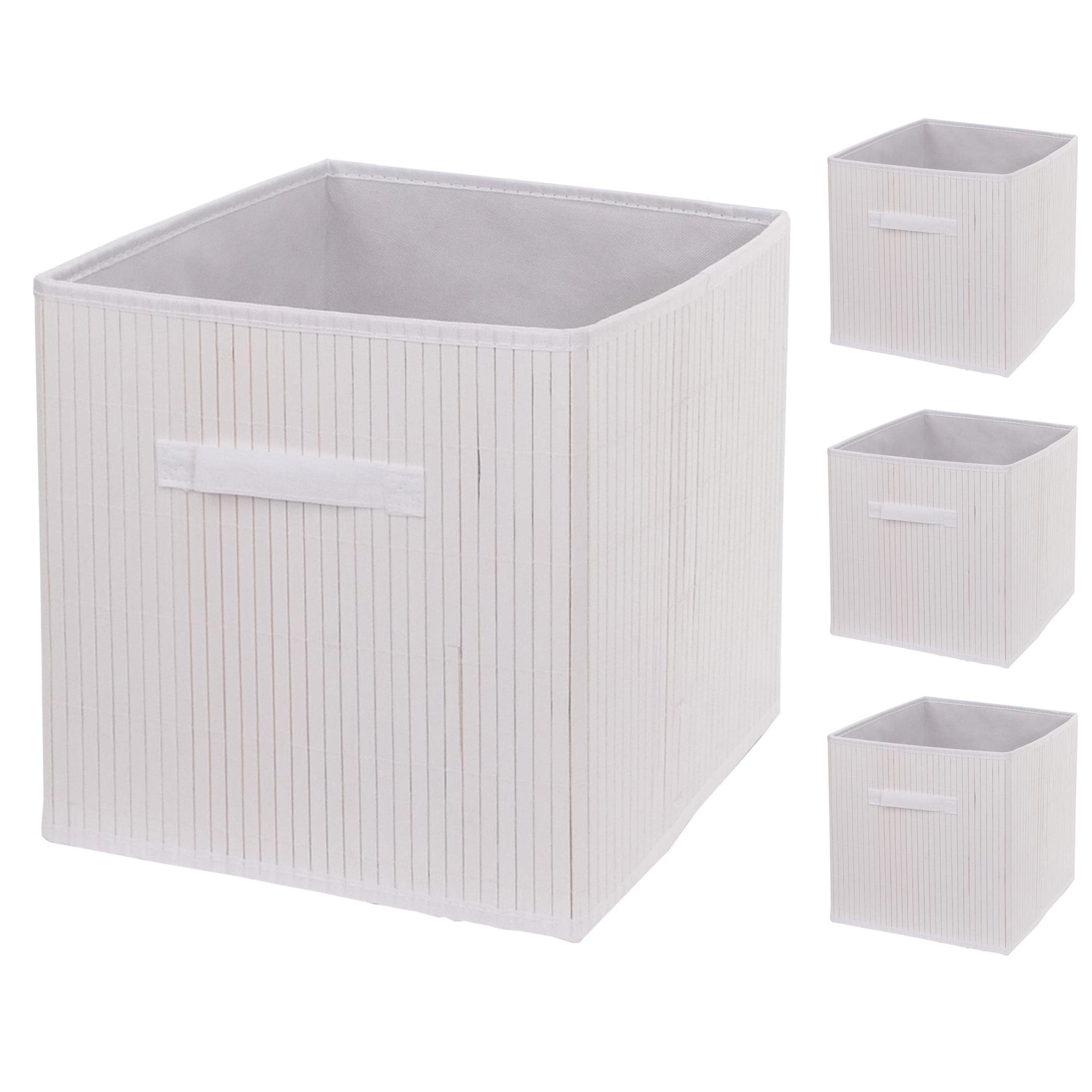 4er-Set Faltbox MCW-C21, Korb Aufbewahrungskorb Ordnungsbox Sortierbox Aufbewahrungsbox, Bambus 32x32x32cm ~ wei&szlig; 