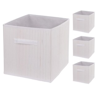 4er-Set Faltbox MCW-C21, Korb Aufbewahrungskorb Ordnungsbox Sortierbox Aufbewahrungsbox, Bambus 32x32x32cm ~ weiß 