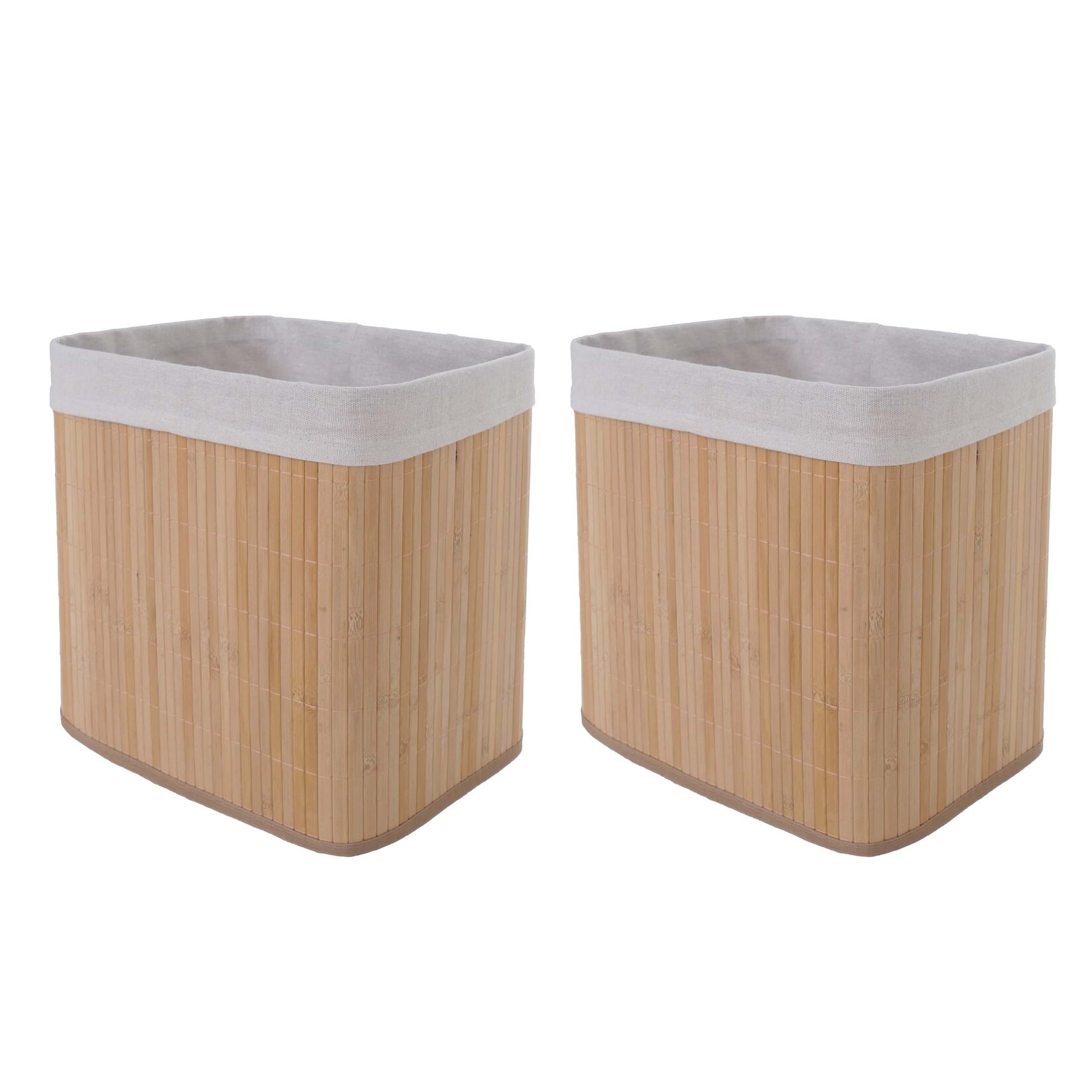 2er-Set Aufbewahrungskorb MCW-C21, Korb Aufbewahrungsbox Ordnungs-/Sortierbox Regalkorb, Bambus 33x33x23cm ~ natur