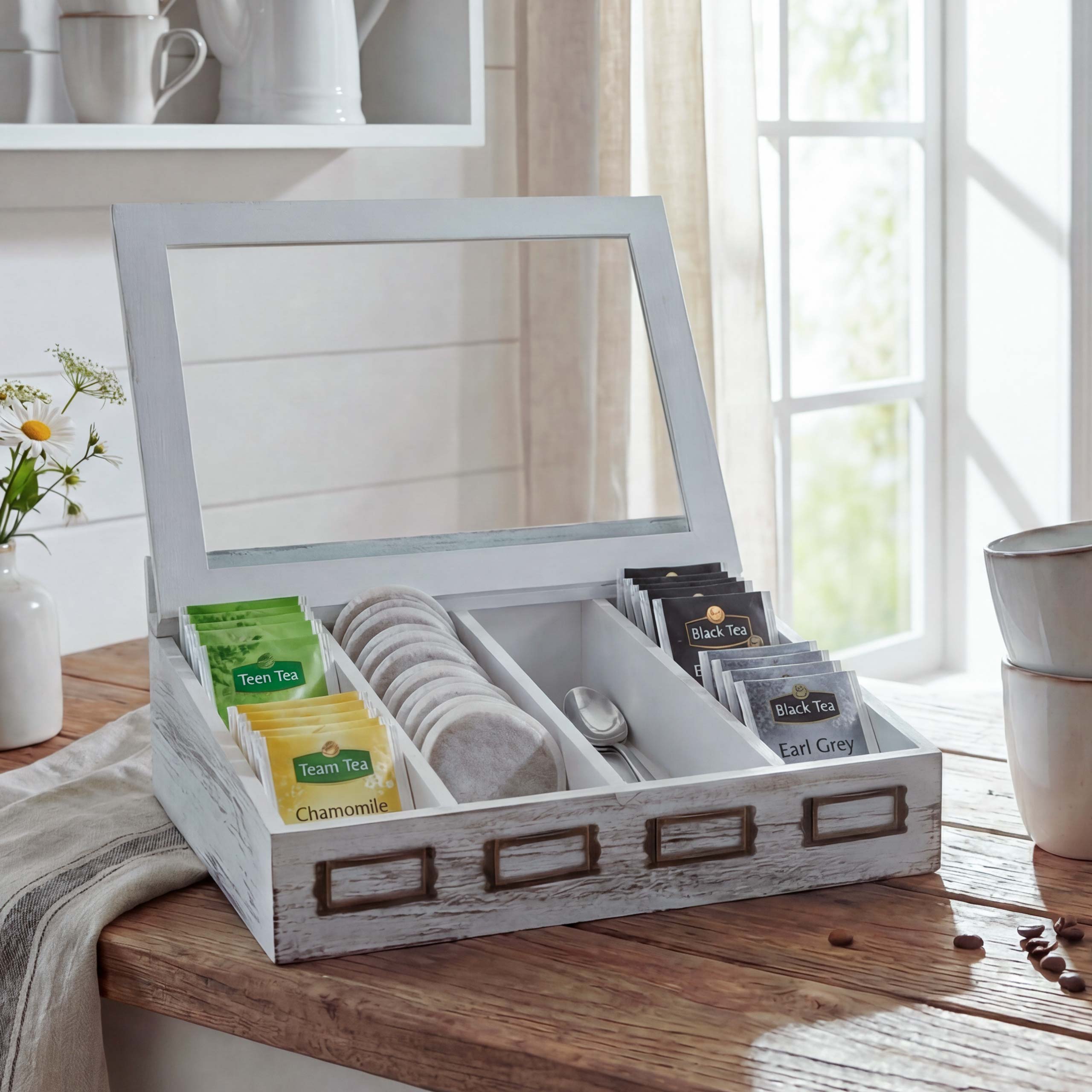 Aufbewahrungsbox MCW-C25, Teebox Schmuckk&auml;stchen Kiste, Paulownia 17x37x33cm ~ wei&szlig;, shabby 