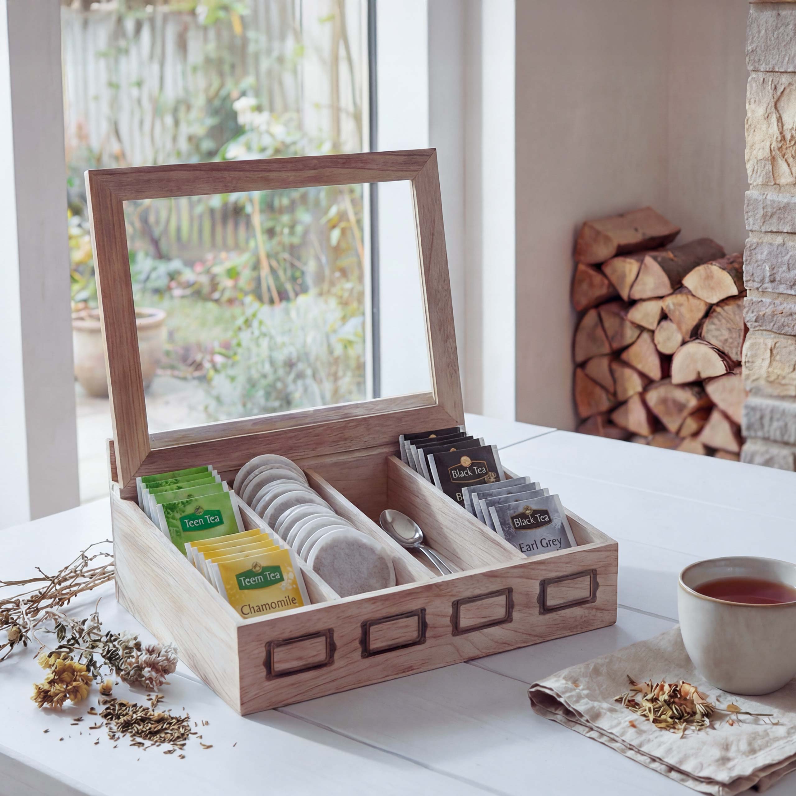 Aufbewahrungsbox MCW-C25, Teebox Schmuckk&auml;stchen Kiste, Paulownia 17x37x33cm ~ naturbraun 