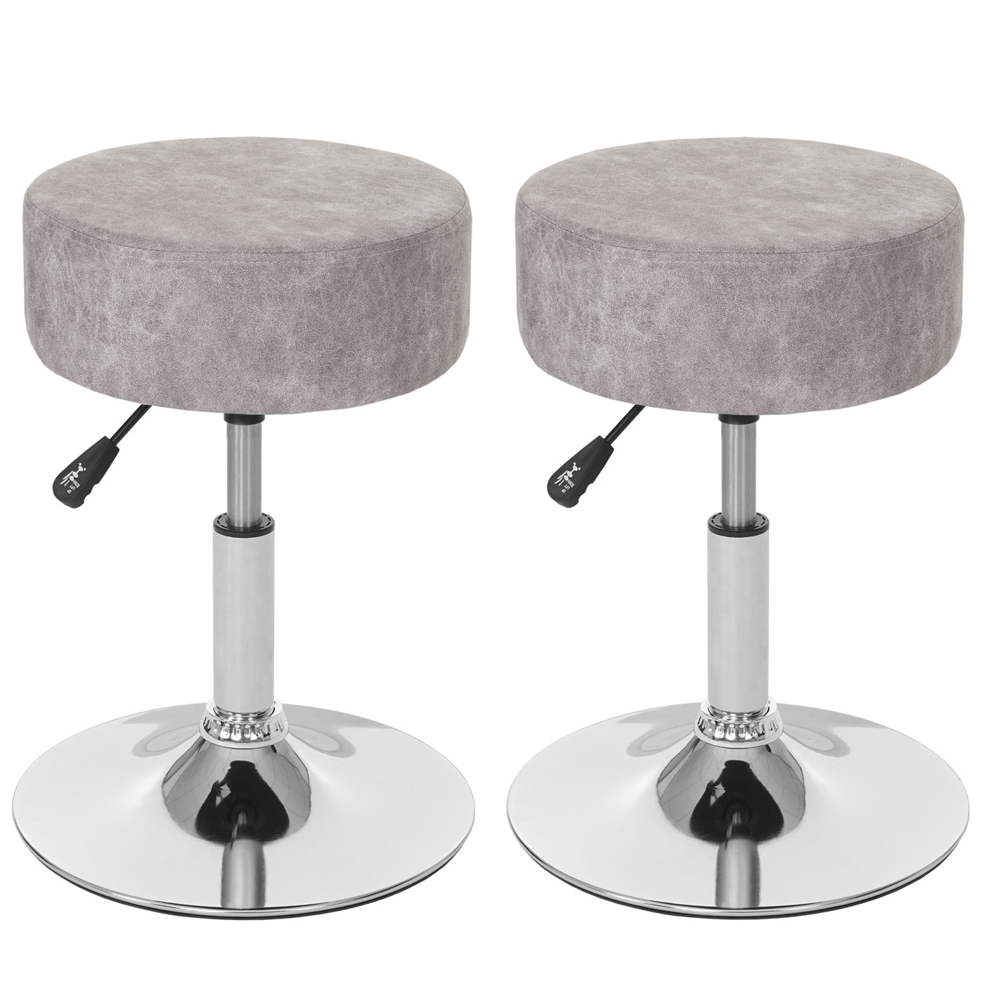 2er-Set Hocker MCW-C22, Sitzhocker Schminkhocker, h&ouml;henverstellbar &Oslash; 35cm ~ Wildlederimitat, vintage grau 