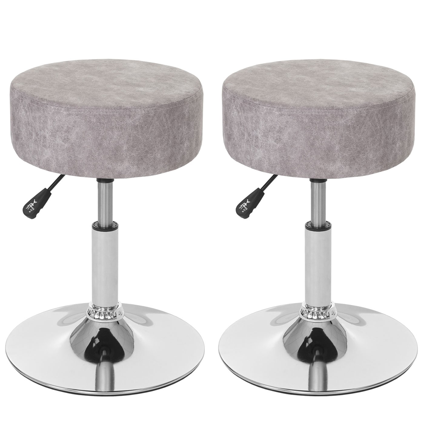2er-Set Hocker MCW-C22, Sitzhocker Schminkhocker, höhenverstellbar Ø 35cm ~ Wildlederimitat, vintage grau