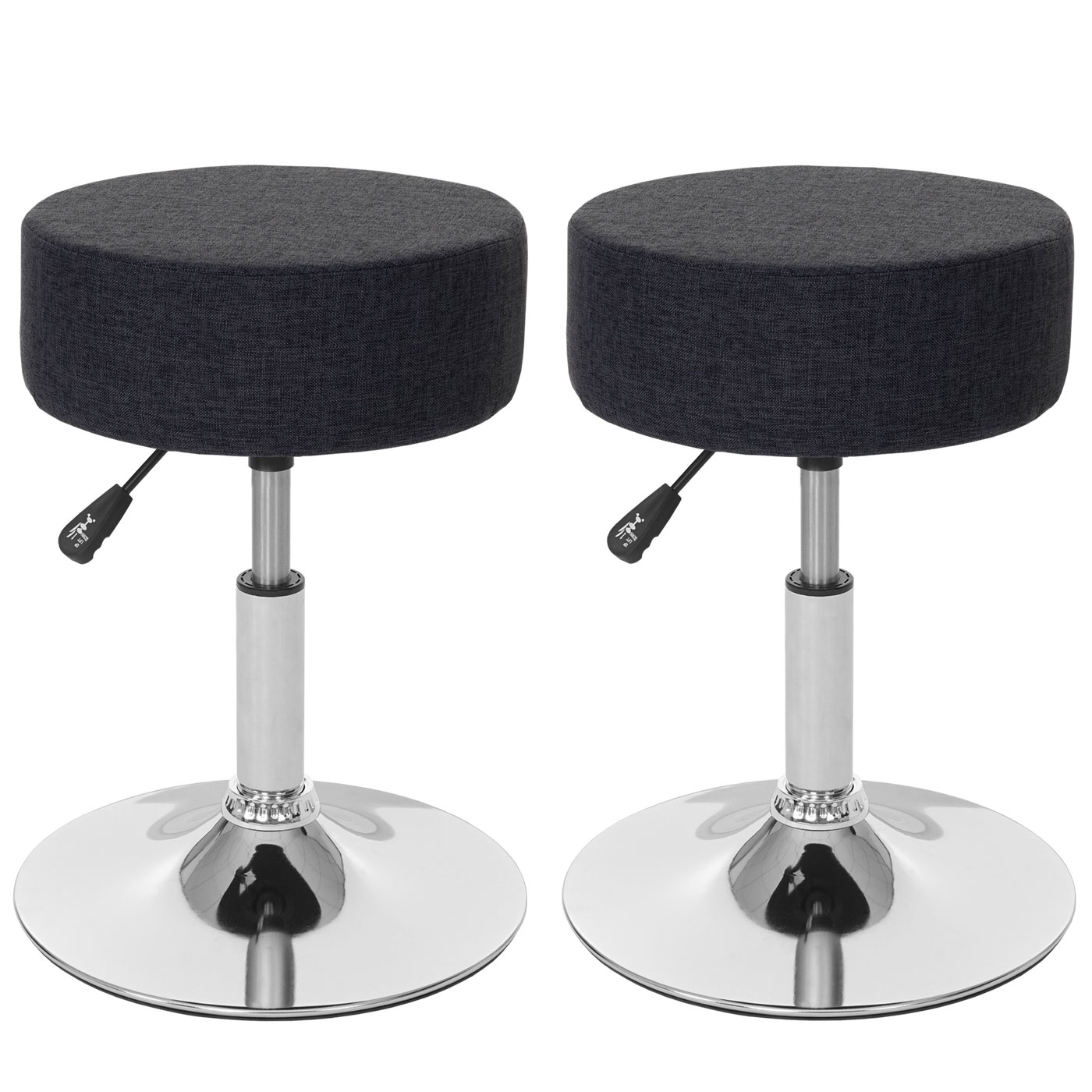 2er-Set Hocker MCW-C22, Sitzhocker Schminkhocker, h&ouml;henverstellbar &Oslash; 35cm ~ Textil, dunkelgrau 