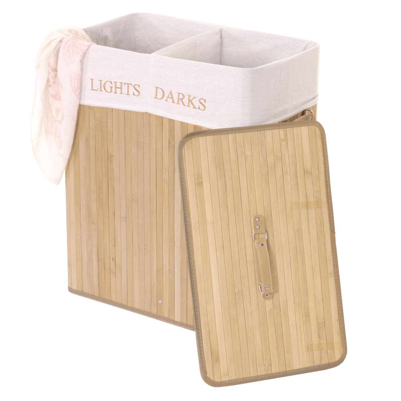 W&auml;schekorb MCW-C21, Laundry W&auml;schebox W&auml;schesammler W&auml;schebeh&auml;lter, Bambus 2 F&auml;cher 63x55x34cm 100l ~ naturfarben 