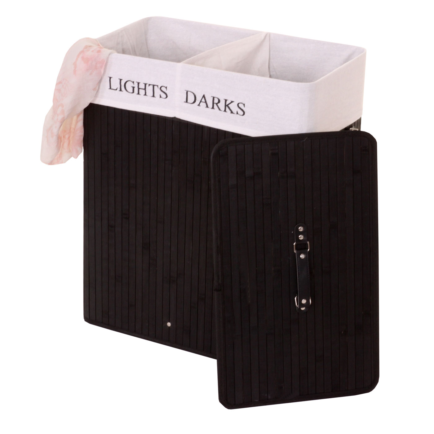 W&auml;schekorb MCW-C21, Laundry W&auml;schebox W&auml;schesammler W&auml;schebeh&auml;lter, Bambus 2 F&auml;cher 63x55x34cm 100l ~ schwarz 