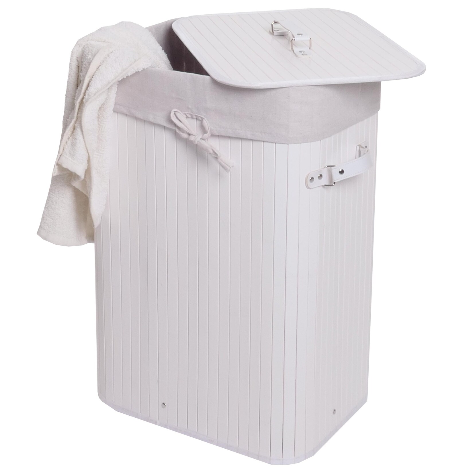 Wäschekorb MCW-C21, Laundry Wäschebox Wäschesammler Wäschebehälter Wäschetonne, Bambus 61x43x32cm 70l ~ weiß