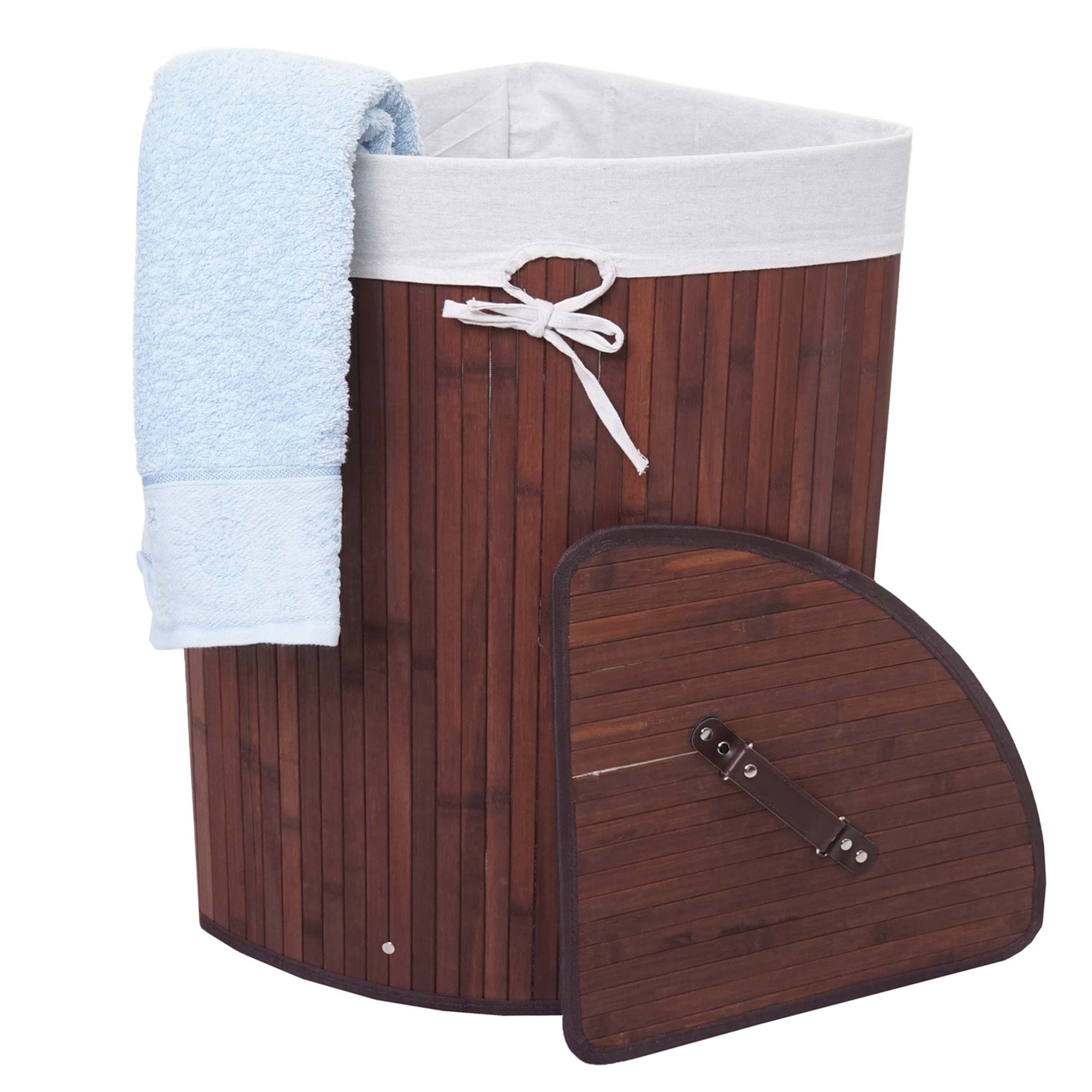 Eckw&auml;schekorb MCW-C21, Laundry W&auml;schebox W&auml;schesammler W&auml;schebeh&auml;lter, Bambus 61x48x35cm 50l ~ braun 