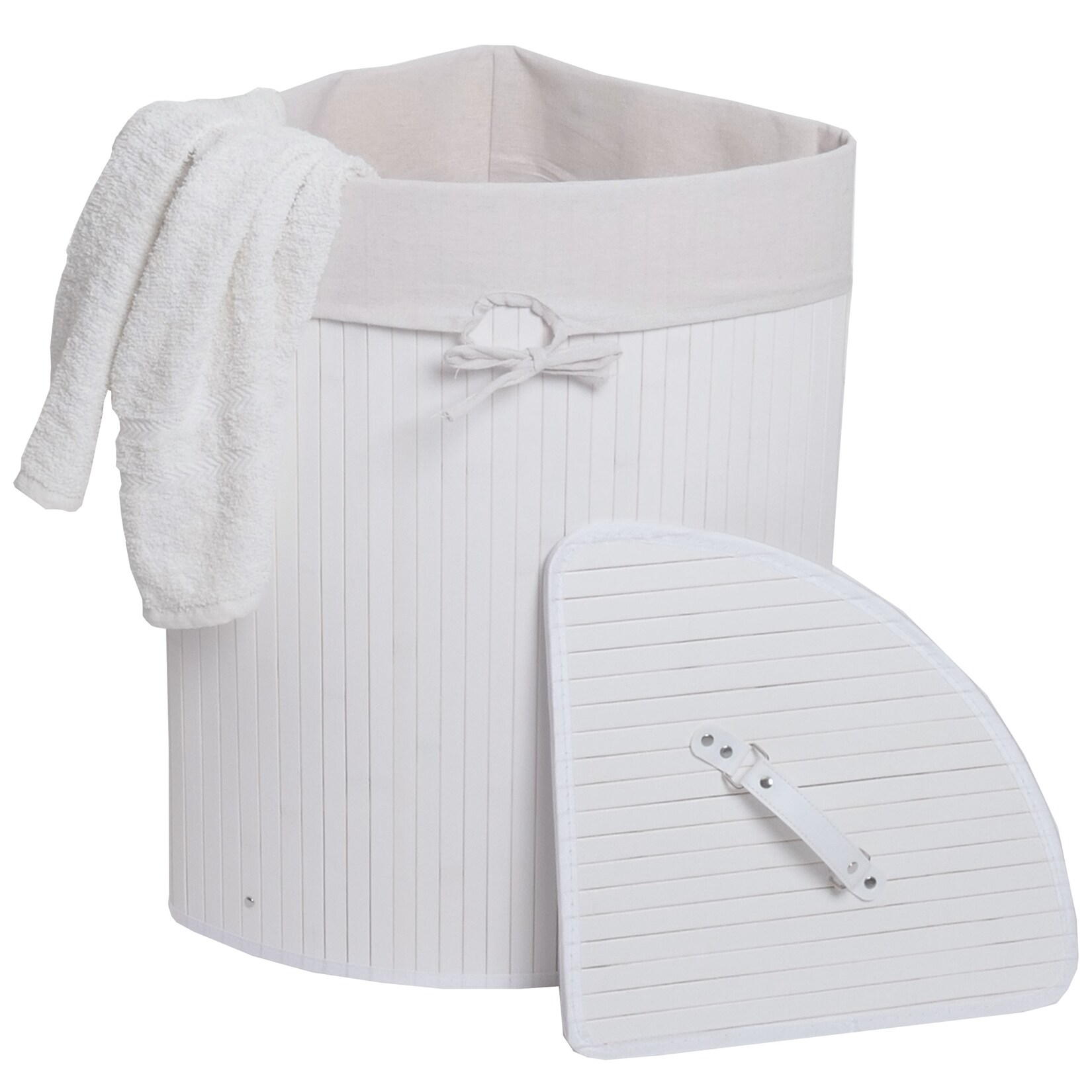 Eckwäschekorb MCW-C21, Laundry Wäschebox Wäschesammler Wäschebehälter, Bambus 61x48x35cm 50l ~ weiß