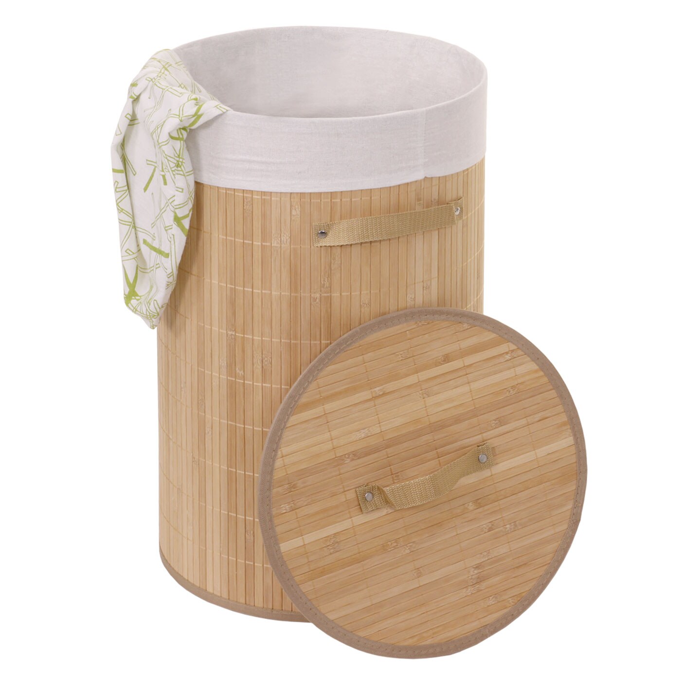 W&auml;schekorb MCW-C21, Laundry W&auml;schebox W&auml;schesammler W&auml;schebeh&auml;lter W&auml;schetonne, Bambus rund 59x35cm 50l ~ naturfarben 