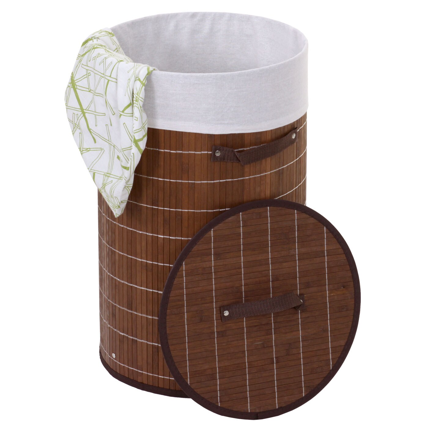 Wäschekorb MCW-C21, Laundry Wäschebox Wäschesammler Wäschebehälter Wäschetonne, Bambus rund 59x35cm 50l ~ braun