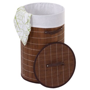 Wäschekorb MCW-C21, Laundry Wäschebox Wäschesammler Wäschebehälter Wäschetonne, Bambus rund 59x35cm 50l ~ braun 